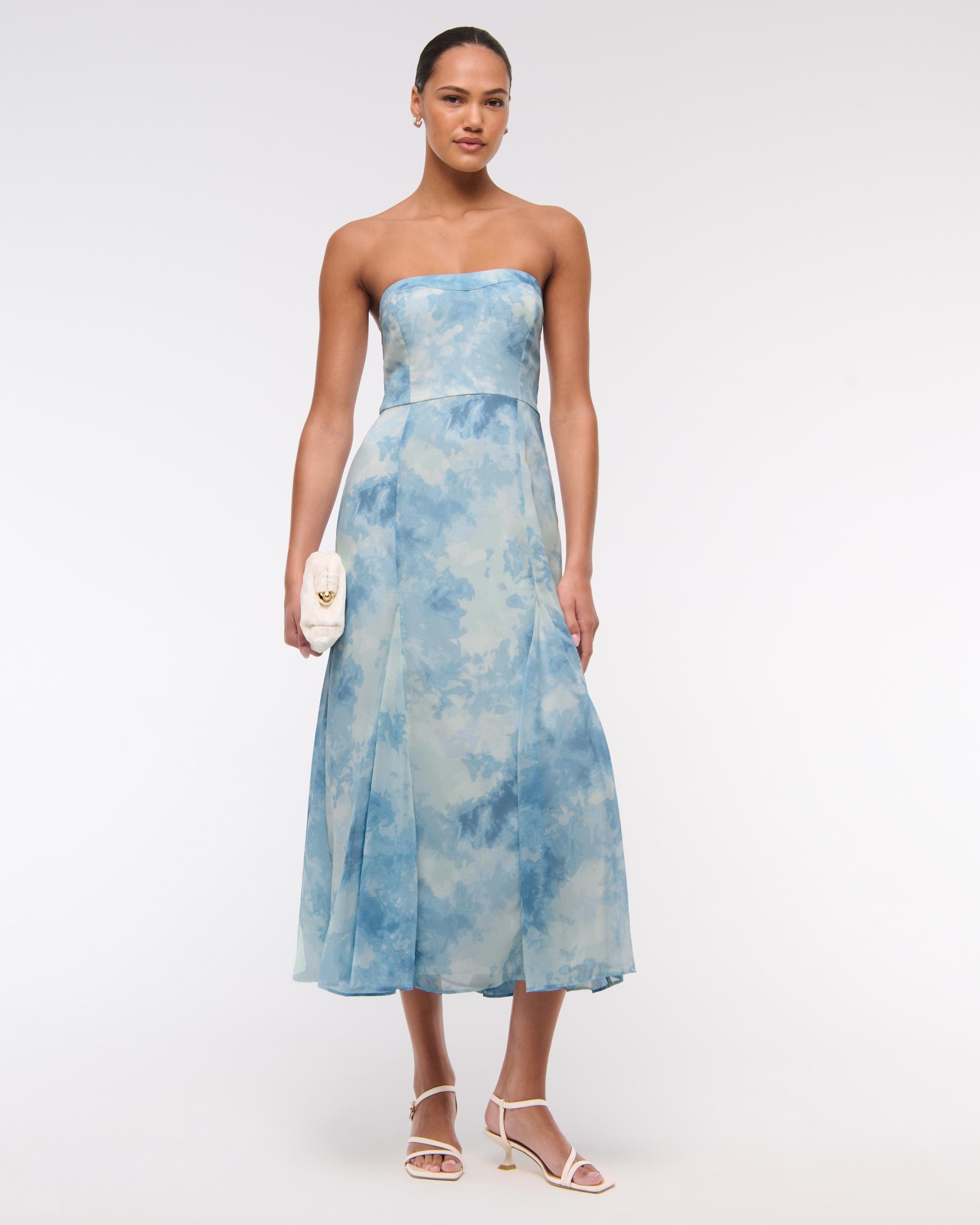 The A&F Camille Strapless Godet Midi Dress Product Image
