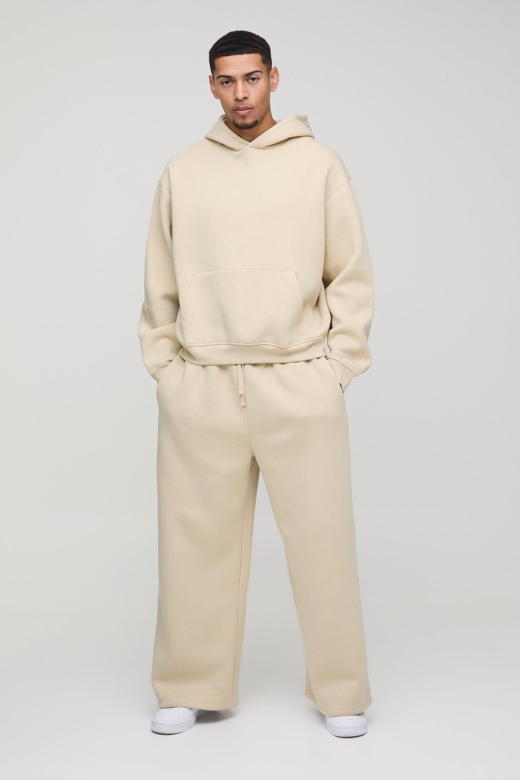 330gsm Oversized Boxy Hooded Wide Leg Tracksuit | boohooMAN USA Product Image