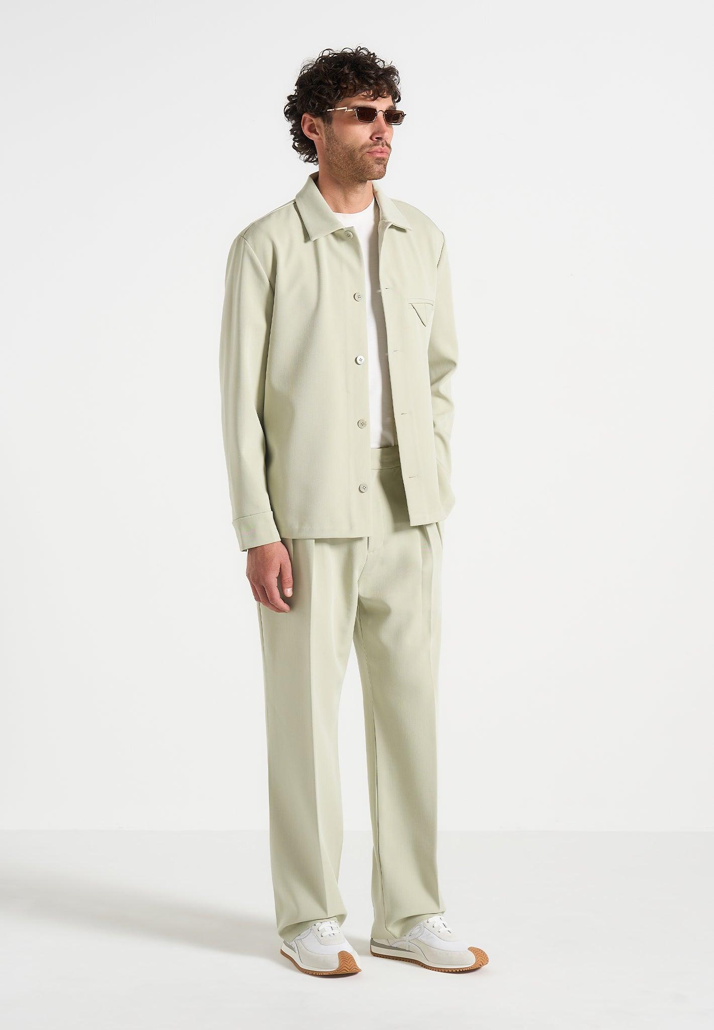 Pierre - Relaxed Fit Hatched Pleated Tailored Trousers - Sage Male Product Image