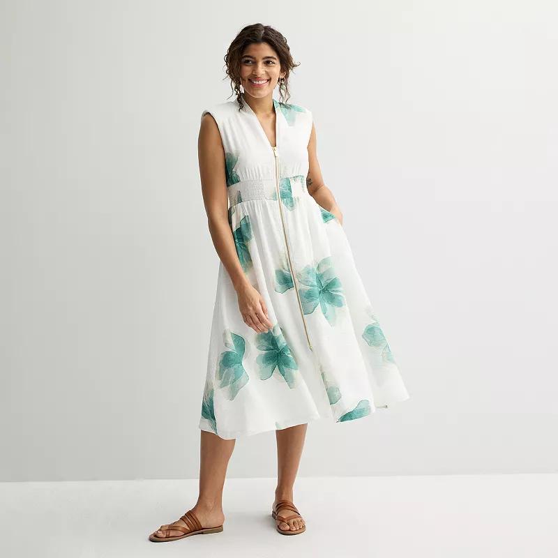 Women's Nine West Zip Front Midi Dress, Size: XS, White Anna Blooms Product Image