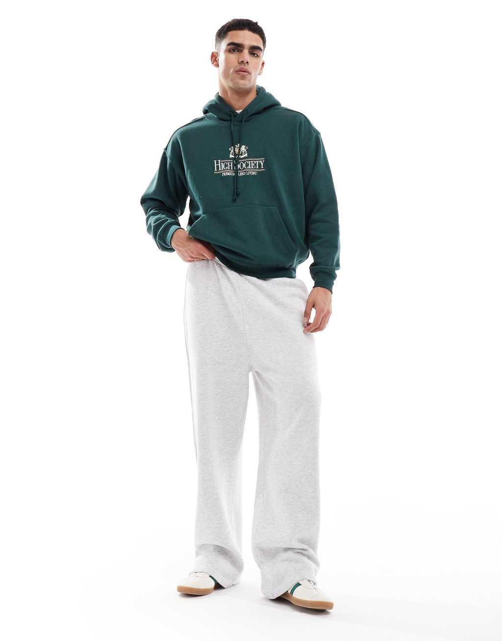 Cotton On box fit hoodie with High Society in green Product Image