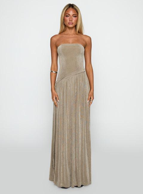 Inka Strapless Maxi Dress Taupe Product Image