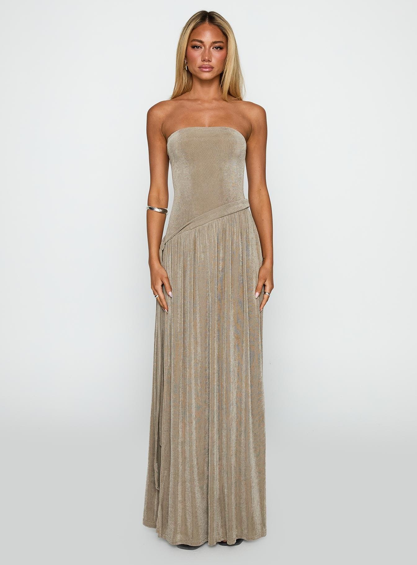 Inka Strapless Maxi Dress Taupe Product Image