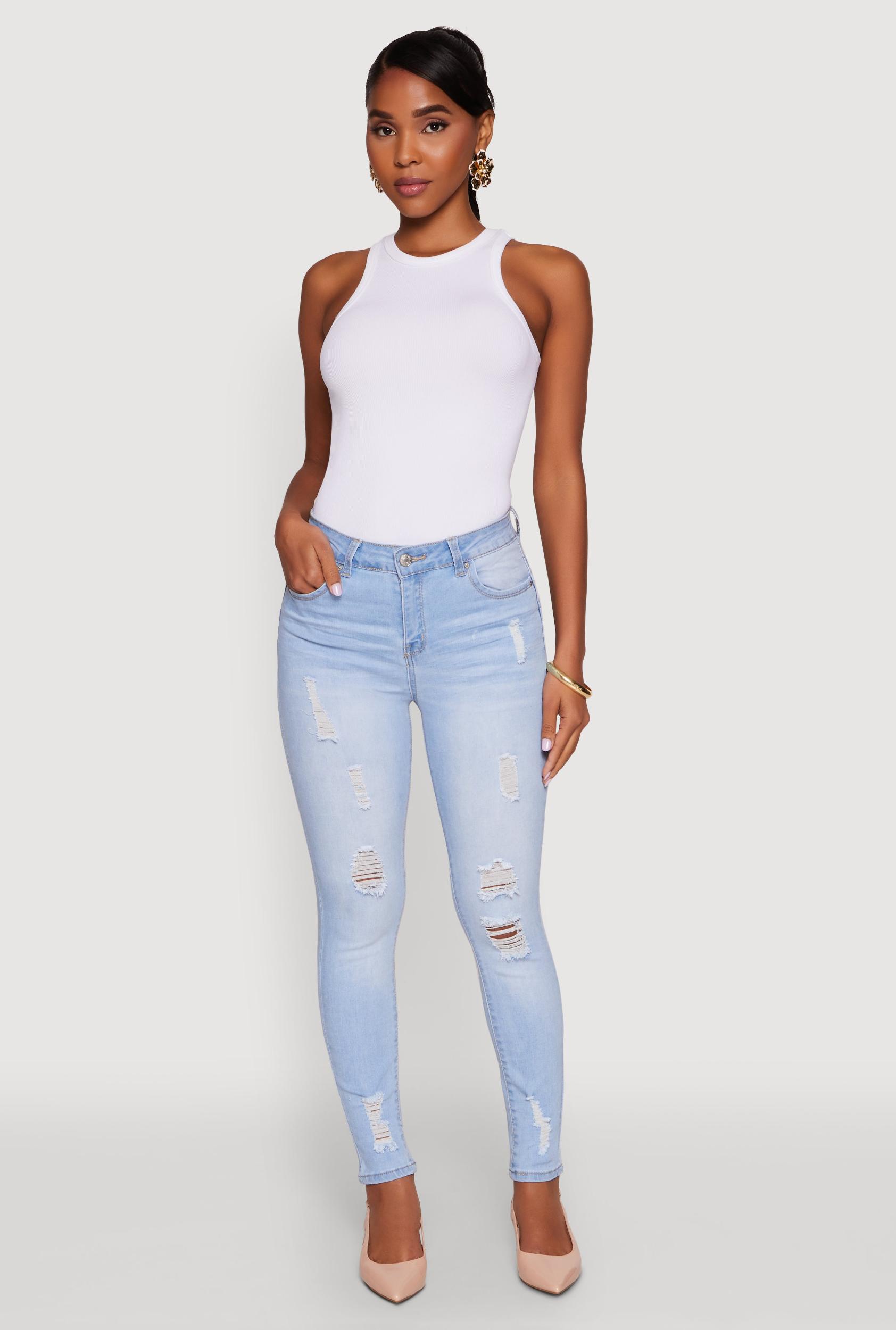 Womens WAX Distressed Frayed Skinny Jeans Product Image