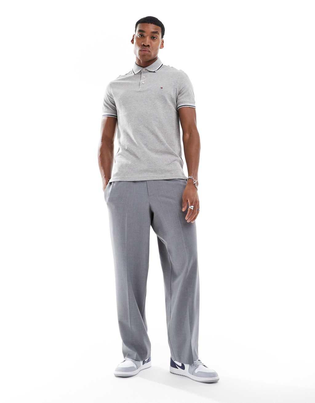 Tommy Hilfiger tipped slim fit polo shirt in gray Product Image