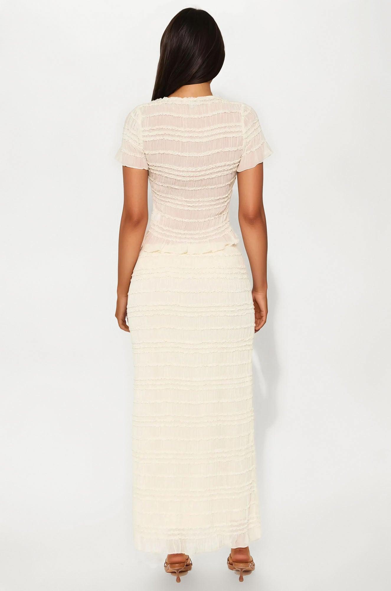 Flirty Chiffon Button Up Maxi Skirt Set - Beige Female Product Image