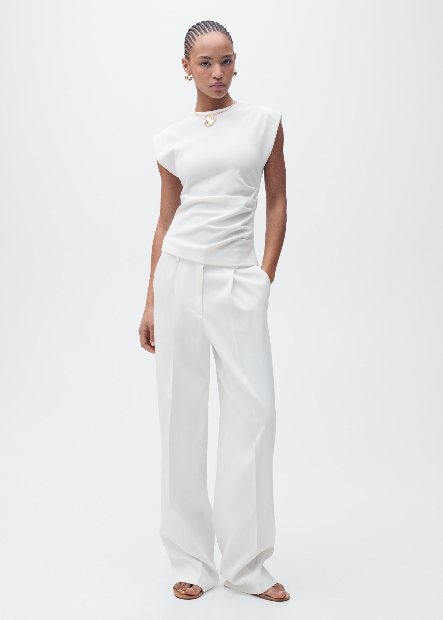 Draped sleeveless t-shirt - Women | MANGO USA Product Image