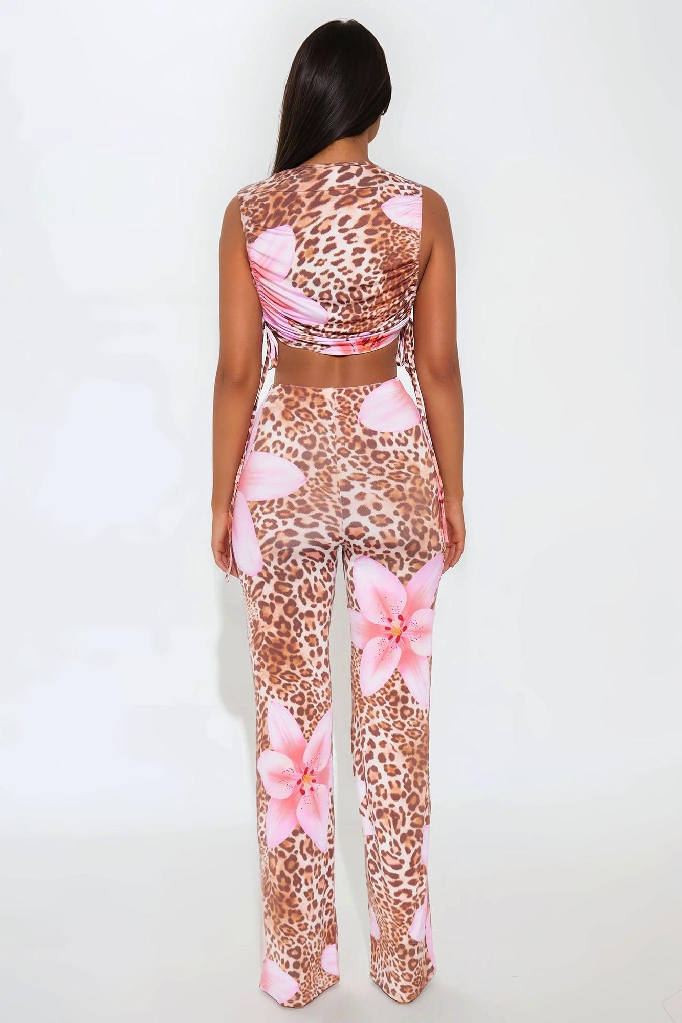 Wild Bloom Leopard Pant Set - Pink/combo Female Product Image