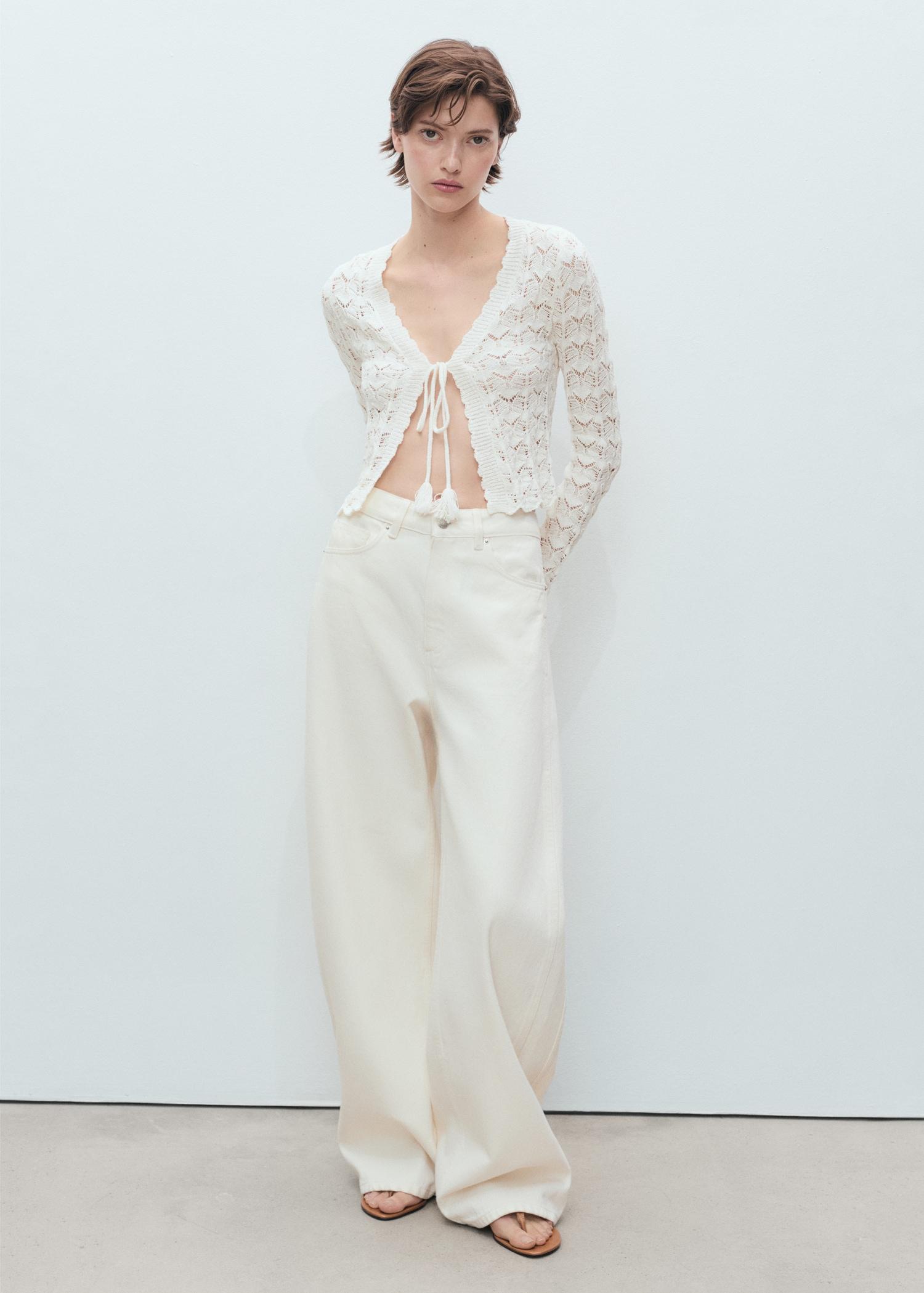 Crochet cardigan with bow closure - Women | MANGO USA Product Image