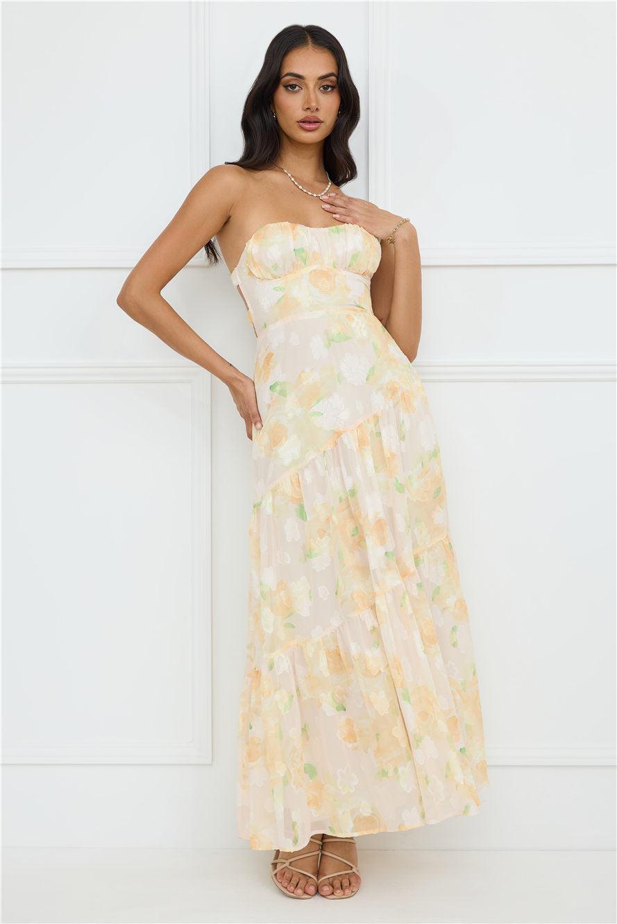 Sunshine Shores Strapless Maxi Dress Yellow Product Image