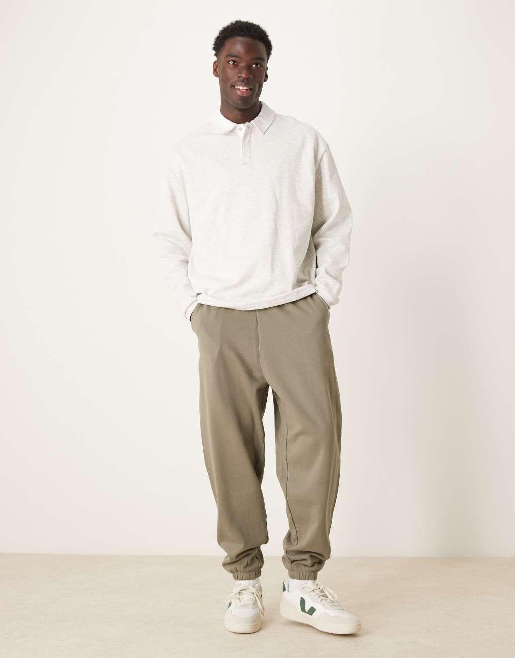 ASOS DESIGN oversized sweatpants with contrast stitching in khaki Product Image