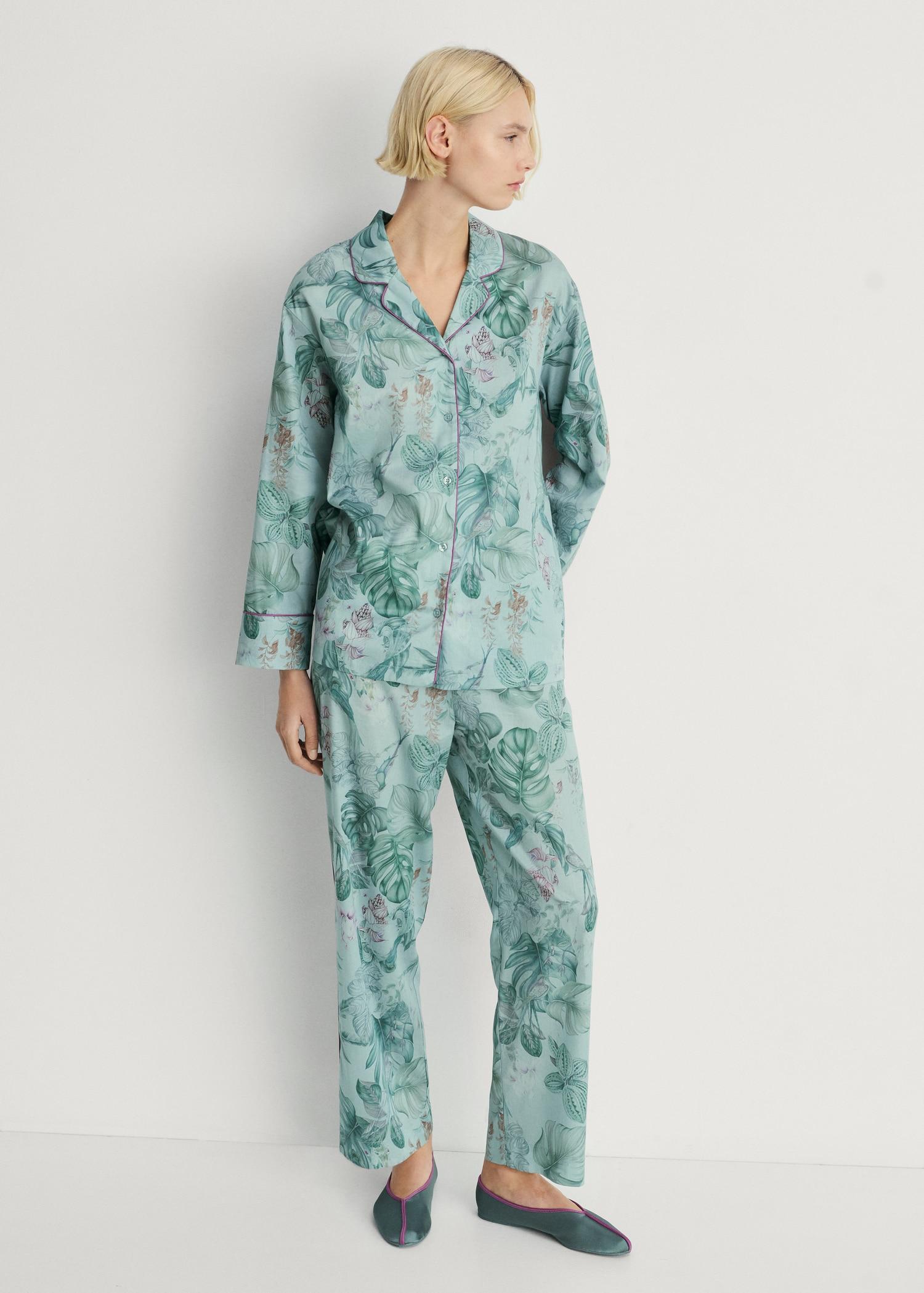 Tropical-print pajama shirt - Women | MANGO USA Product Image