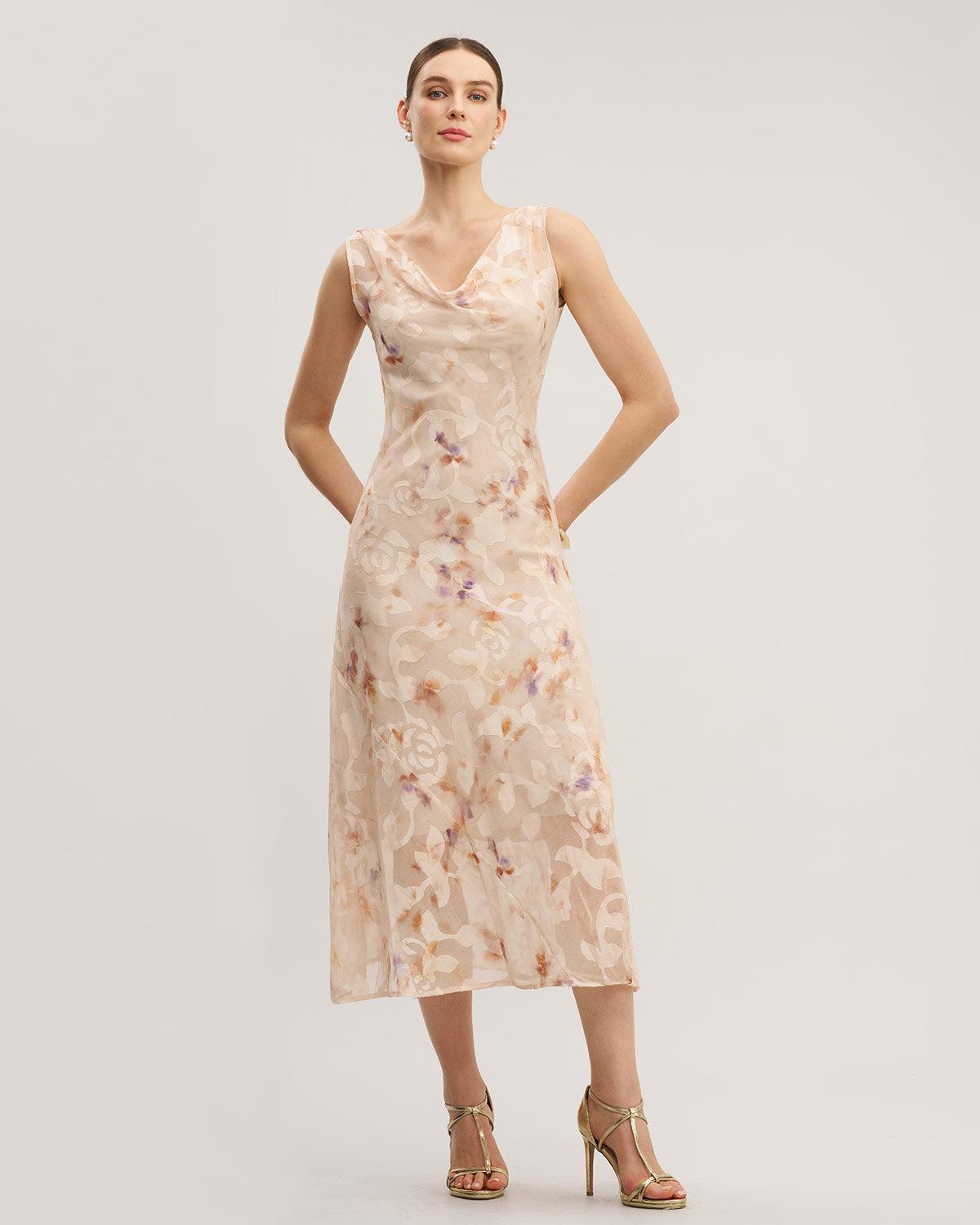 Apricot Floral Sleeveless Maxi Dress Product Image