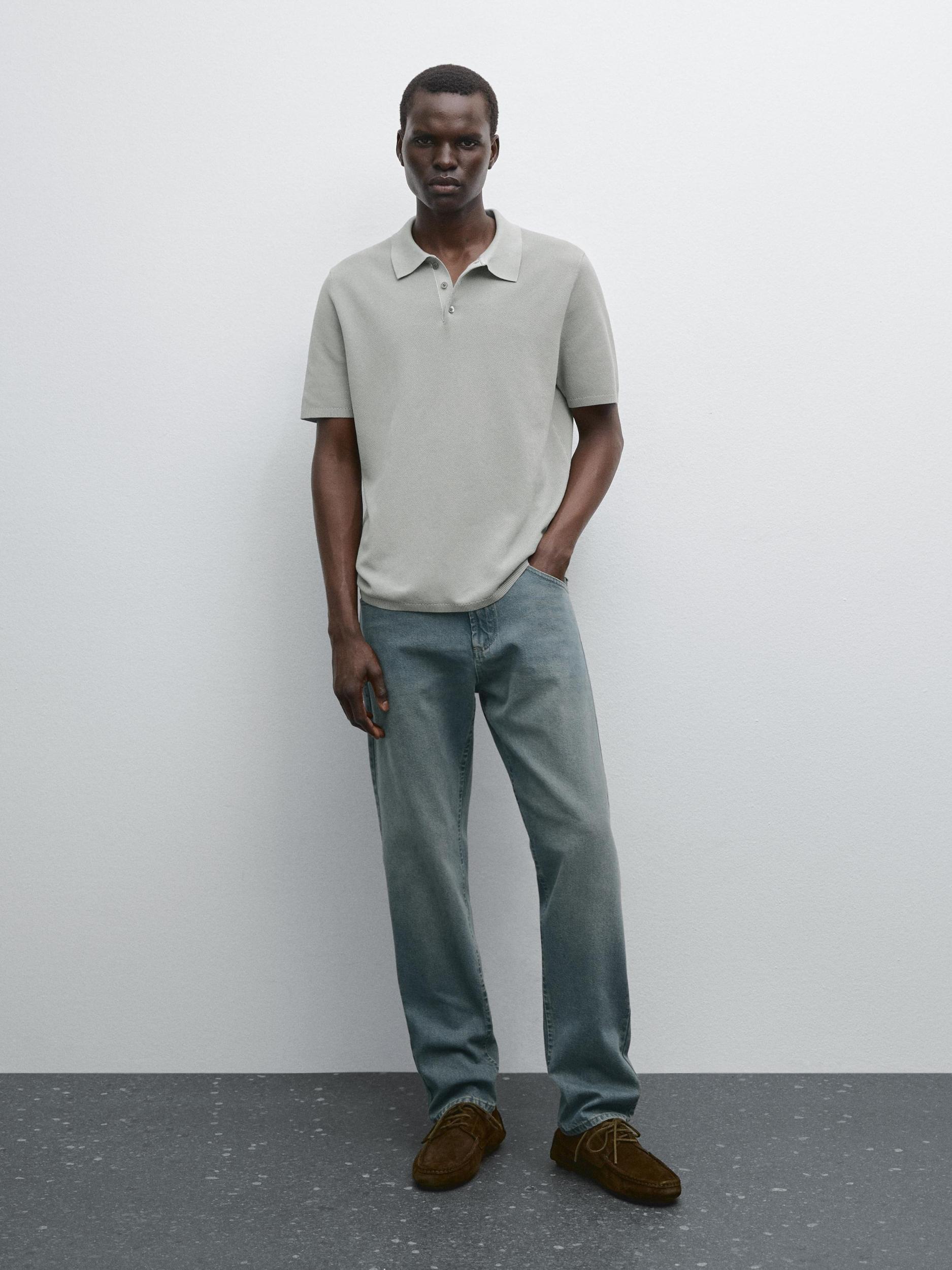 100% cotton textured knit polo shirt Product Image