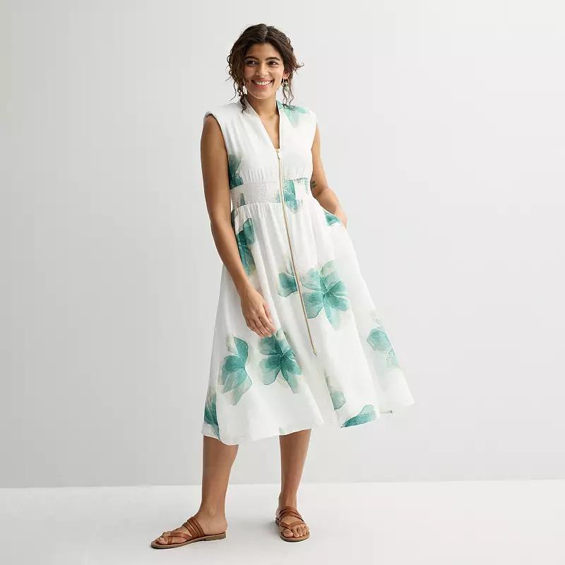 Women's Nine West Zip Front Midi Dress, Size: XS, White Anna Blooms Product Image