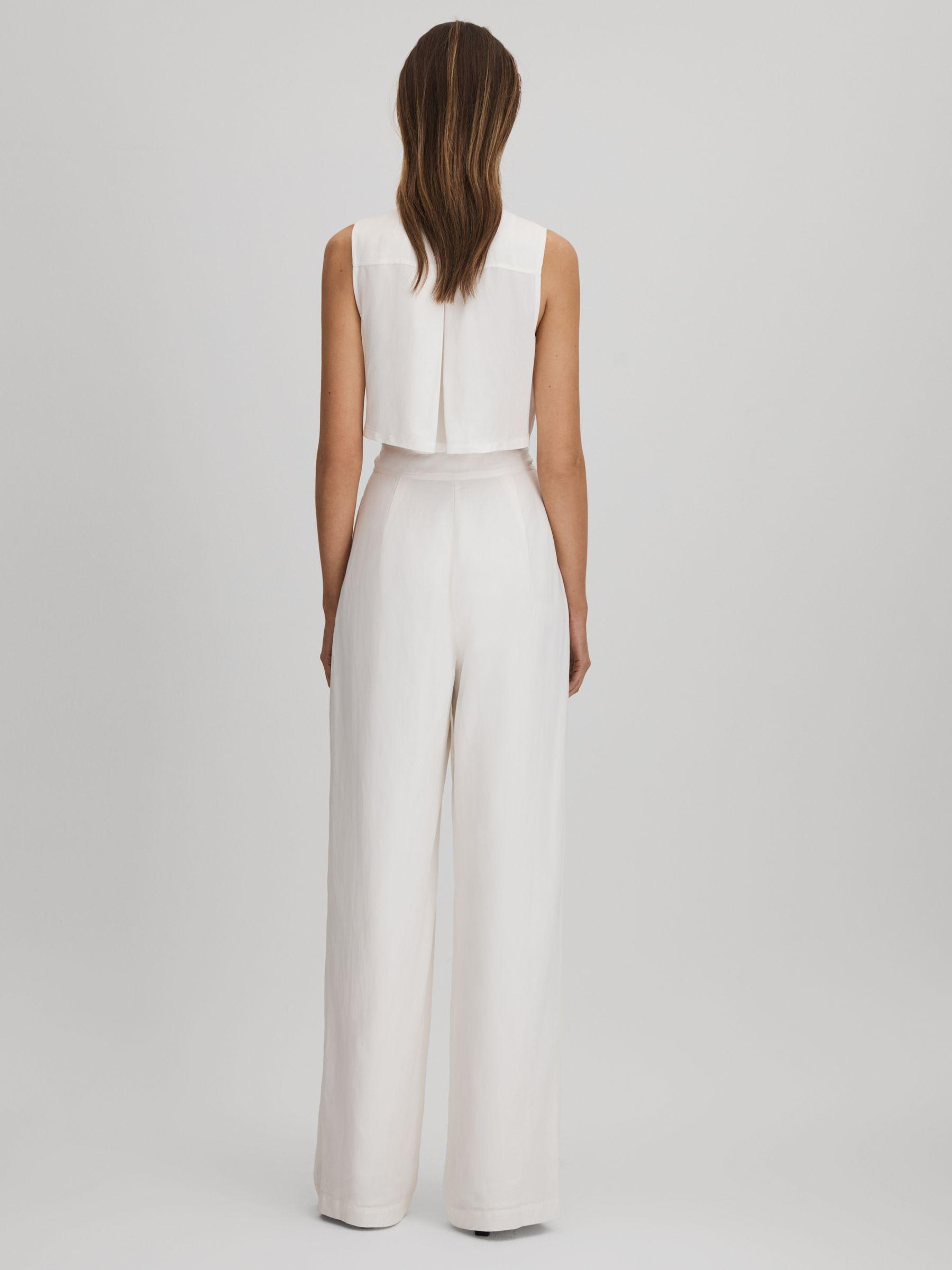 Petite Belted Wide Leg Jumpsuit in White Product Image