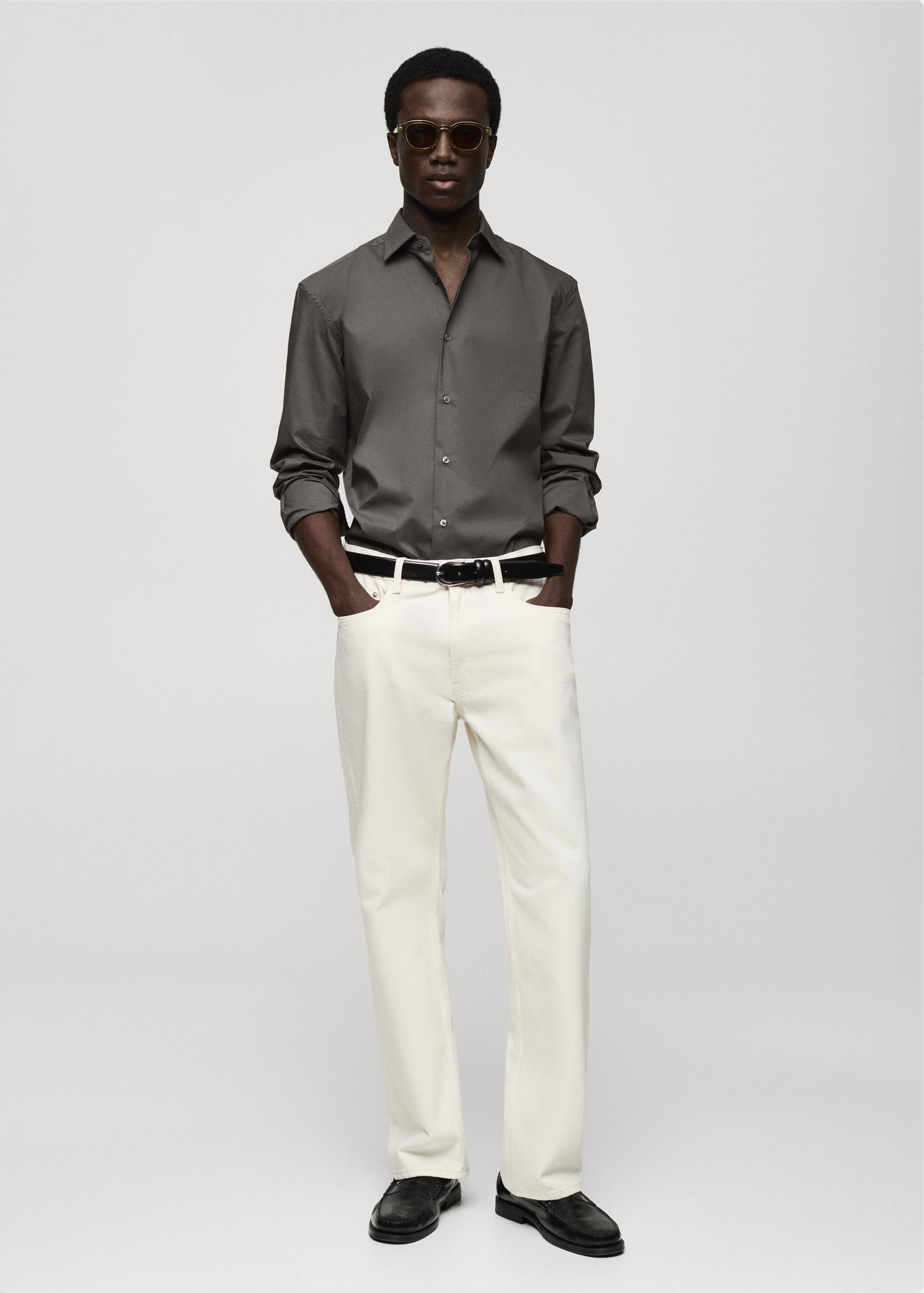 Regular-fit stretch cotton shirt - Men | MANGO USA Product Image