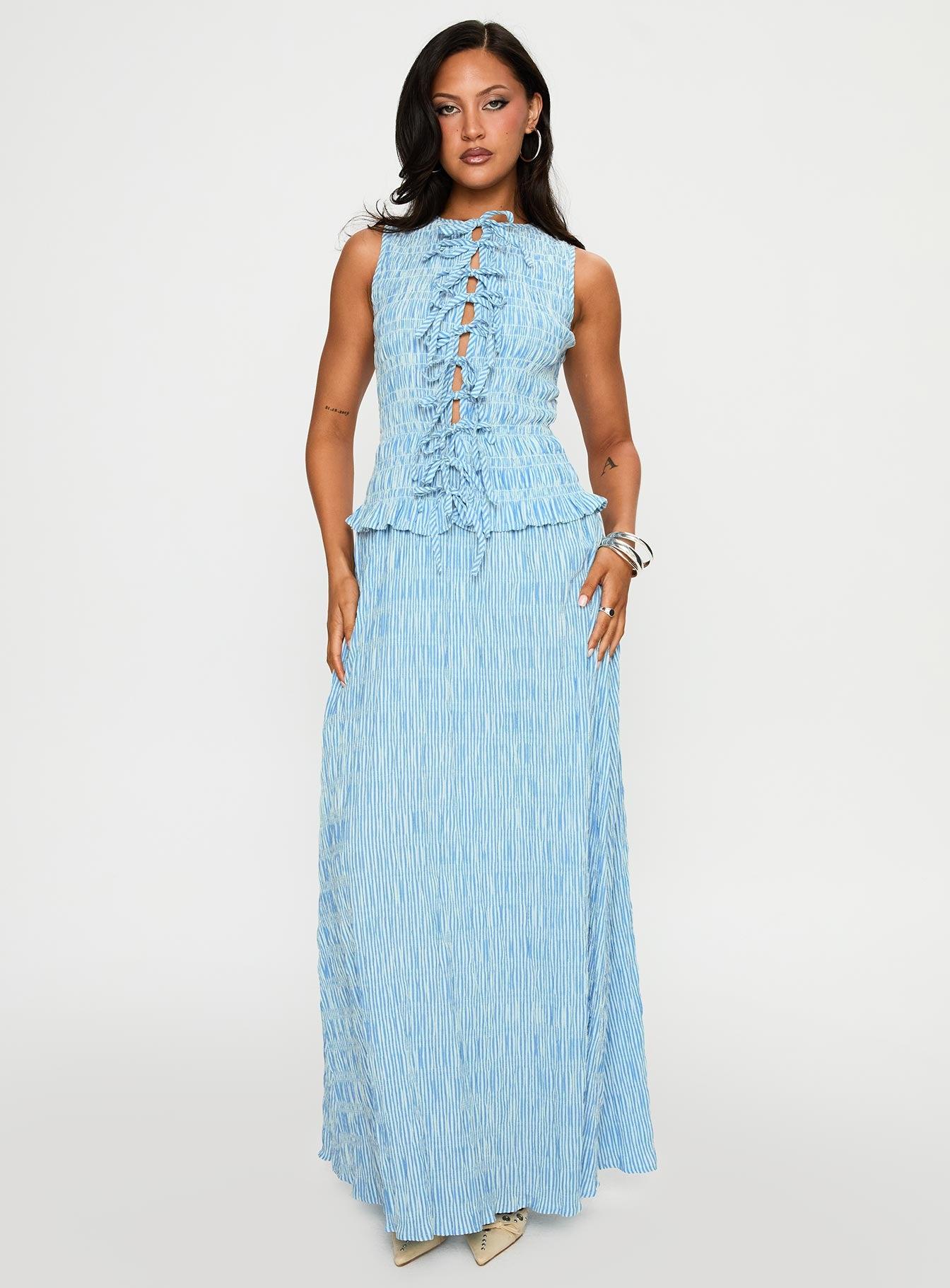 Songbird Shirred Maxi Dress Blue Product Image