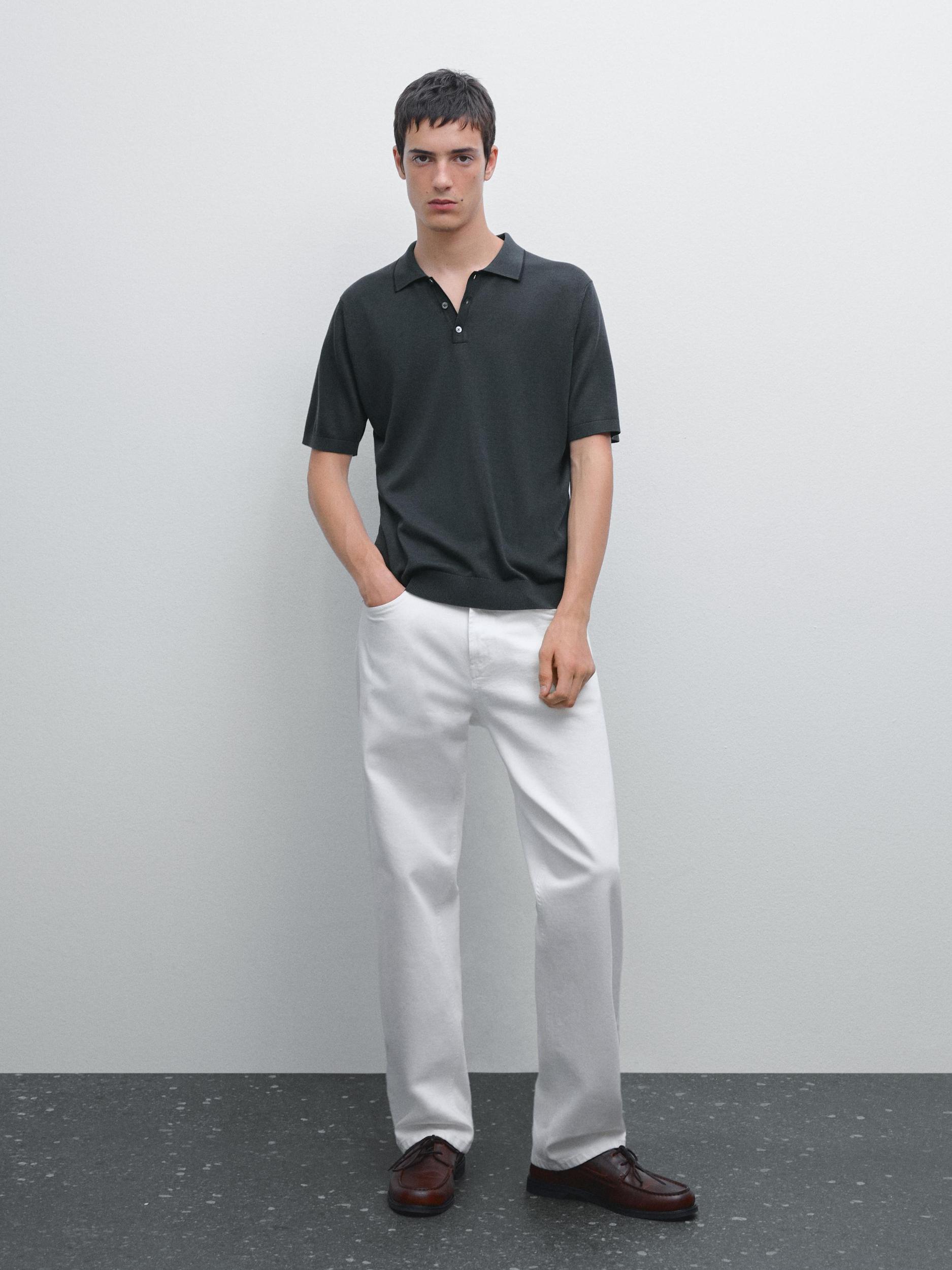 Knit polo shirt with coloured collar detail Product Image