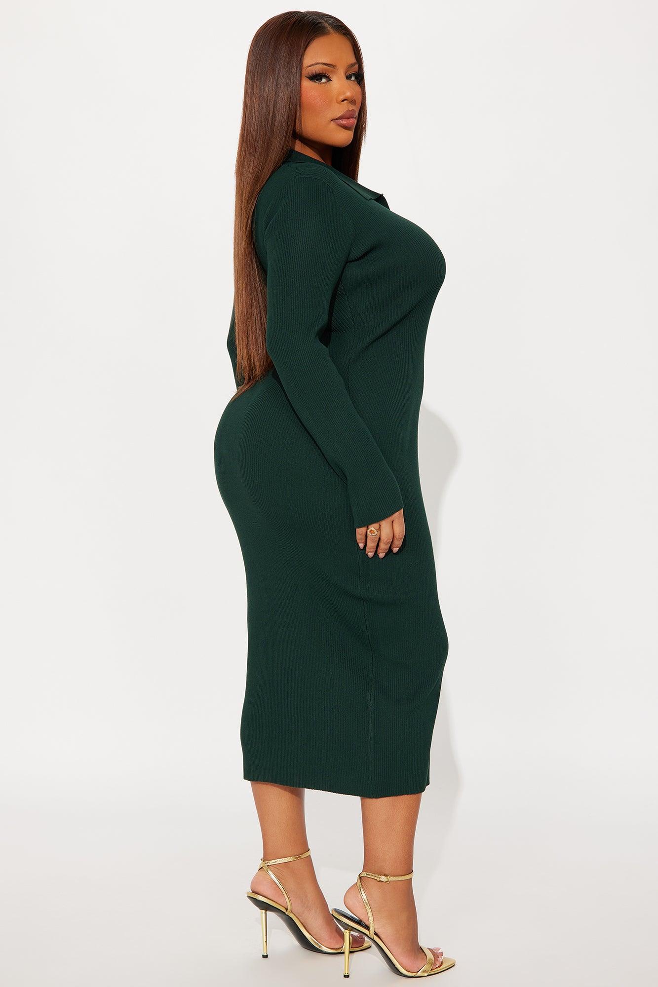 Jada Long Sleeve Ribbed Midi Dress - Hunter Female Product Image