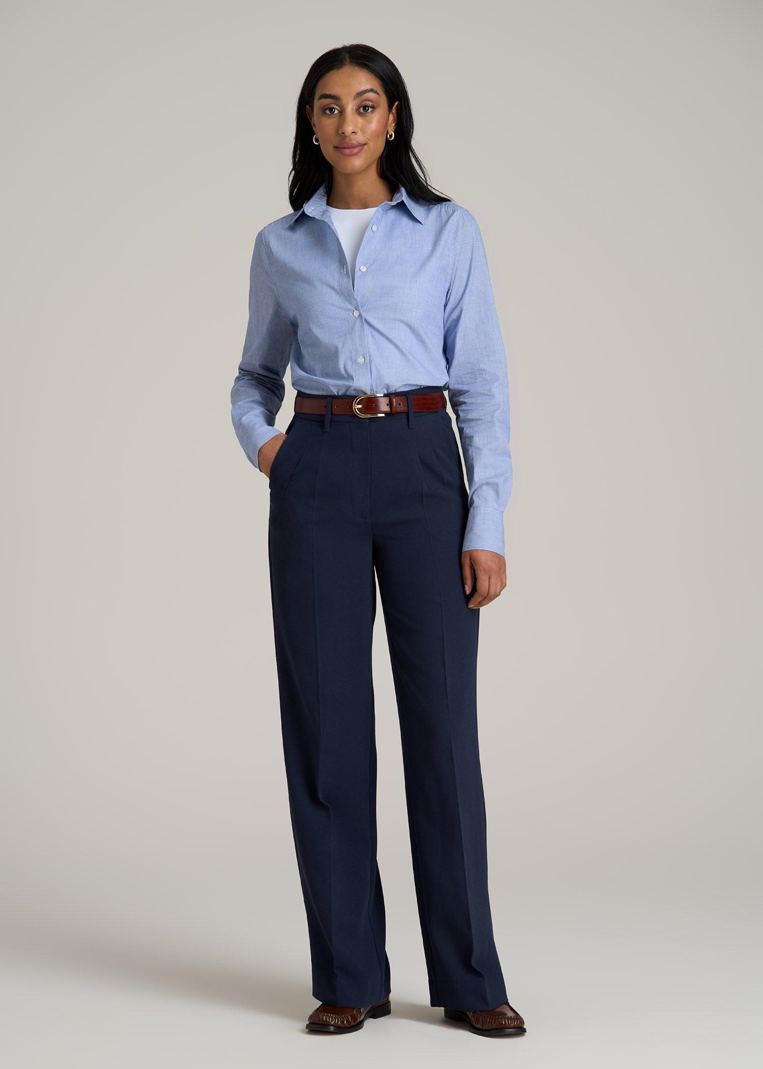 Regular Fit Dress Shirt for Tall Women in Chambray Blue Female Product Image