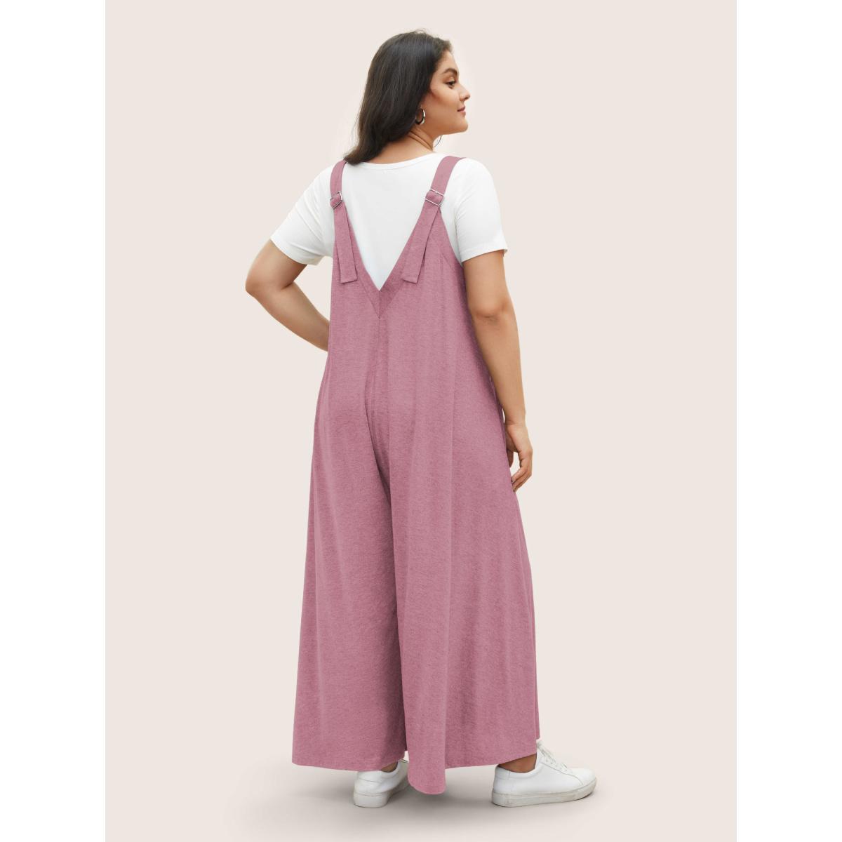 Plus Size Dirtypink Supersoft Essentials Solid Pocket Adjustable Straps Jumpsuit Women Leisure Sleeveless Non Casual Loose Jumpsuits BloomChic 28/5X Product Image