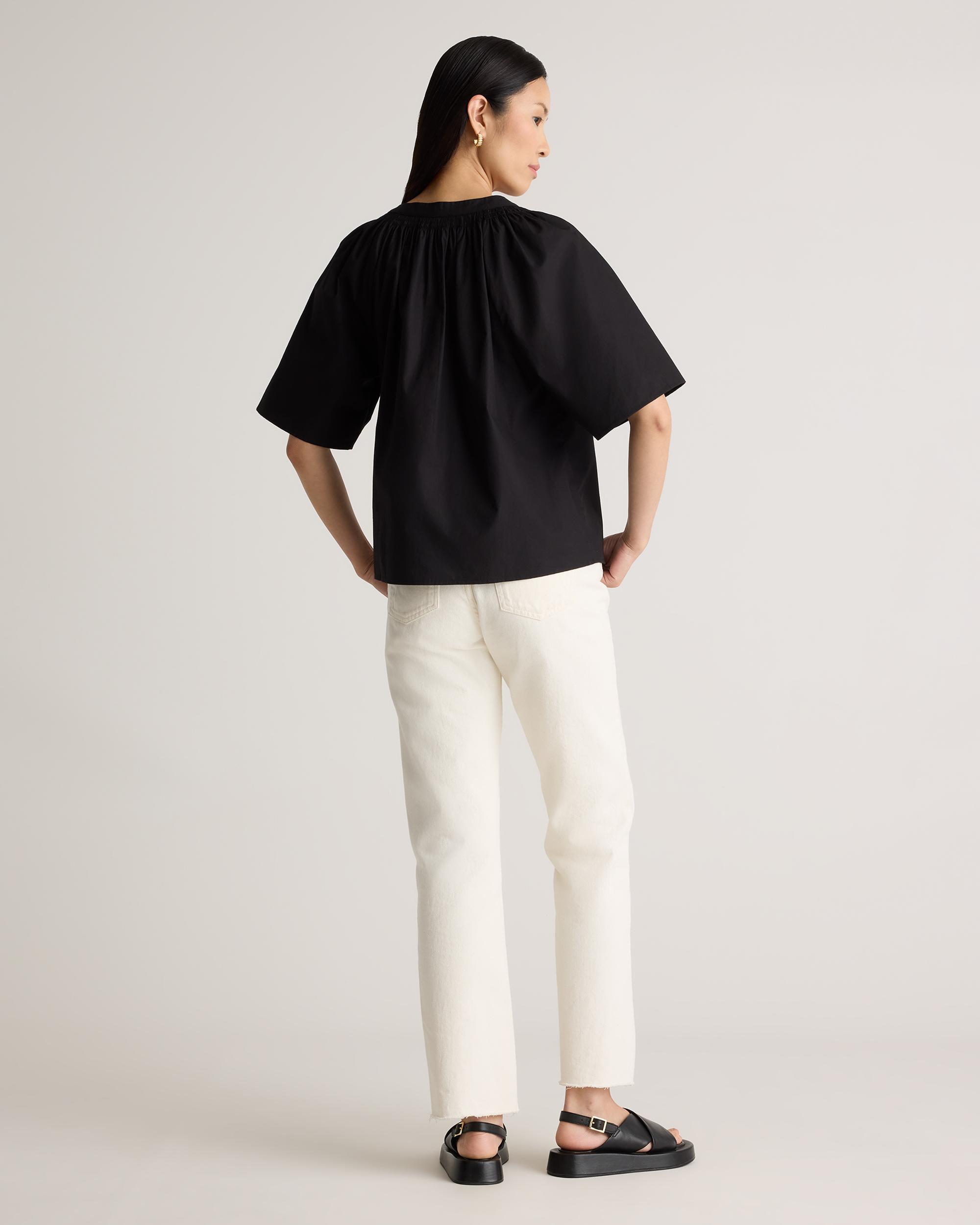Quince | Women's Poplin Split Neck Top Size XS, Organic Cotton Product Image