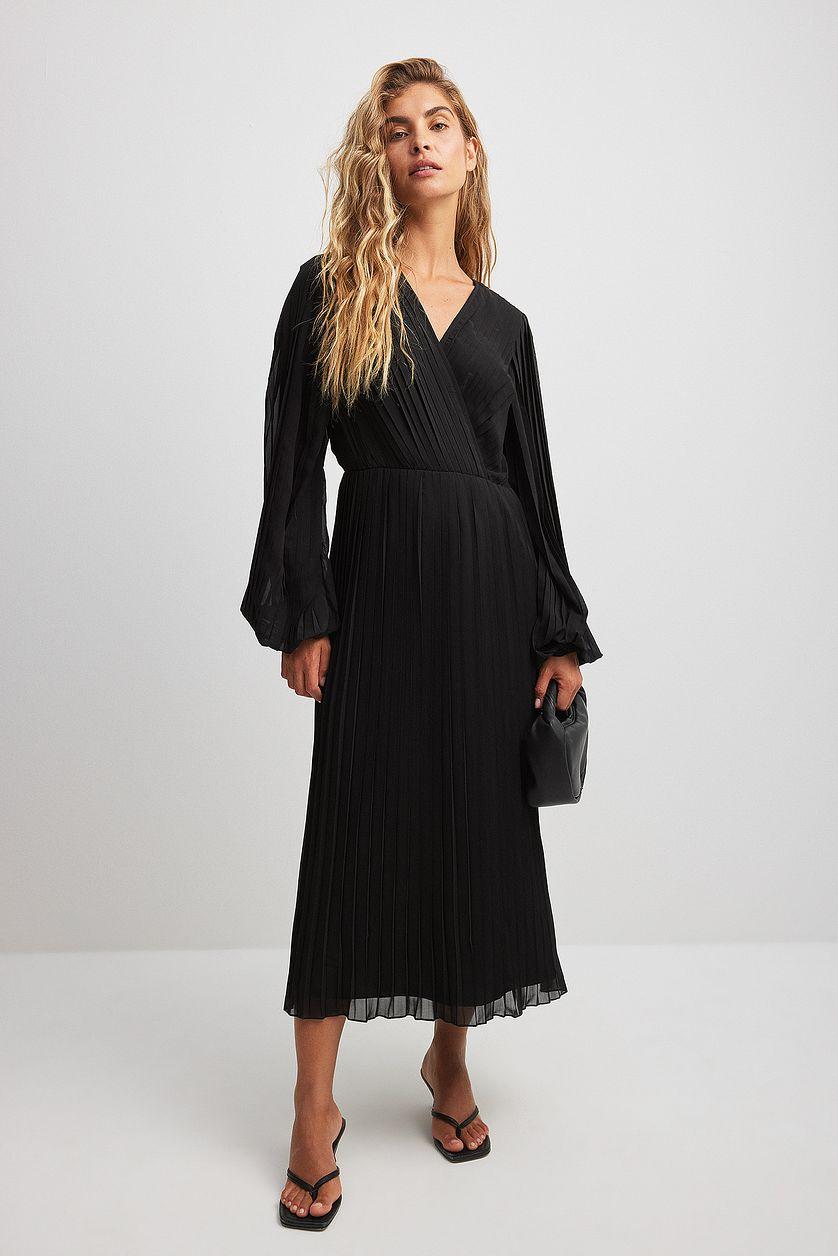 Pleated Overlap Midi Dress Product Image