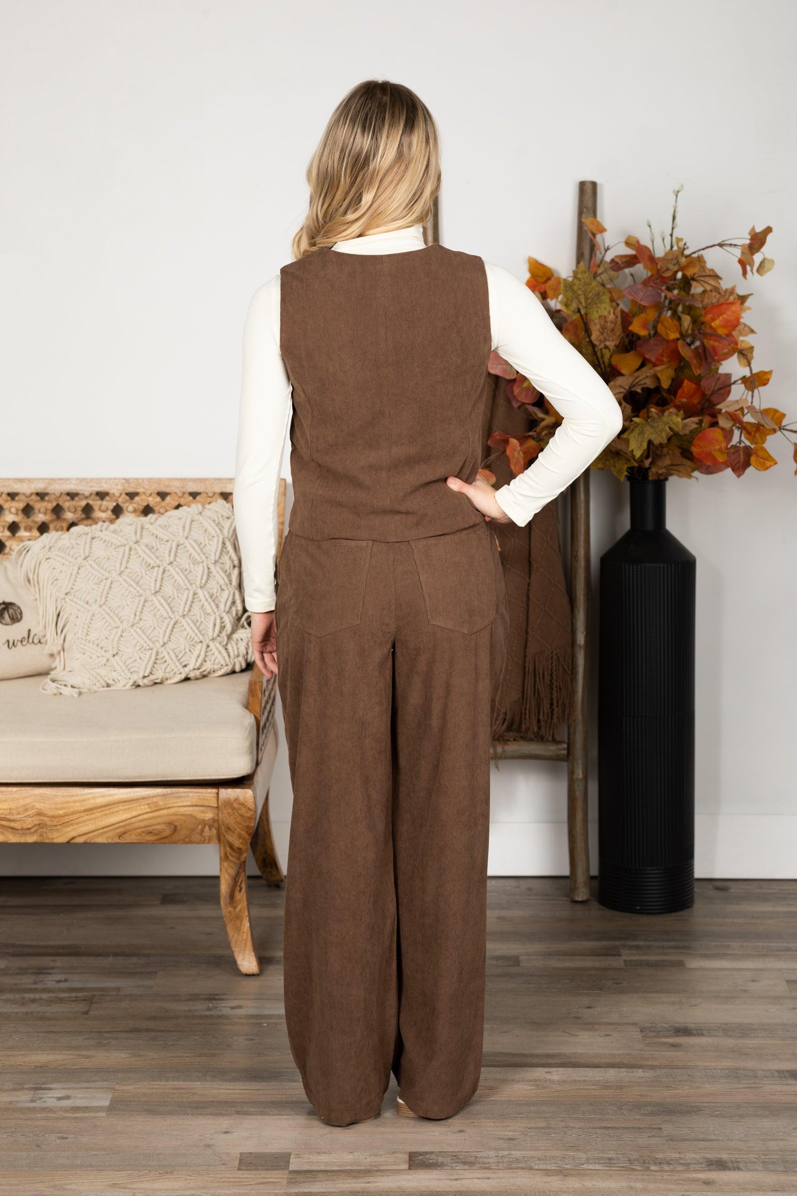 Brown Corduroy Vest And Pants Set Product Image