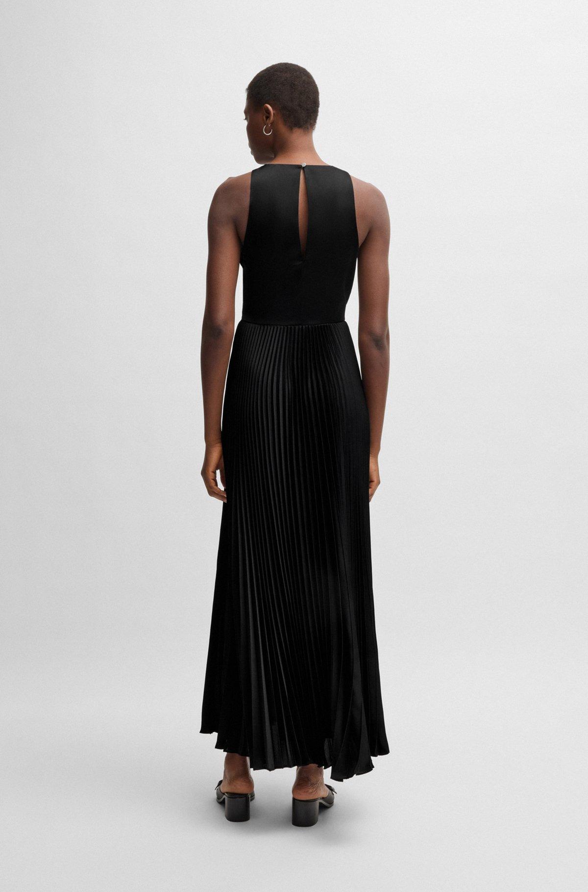 Maxi dress in hammered satin with plissé skirt Product Image