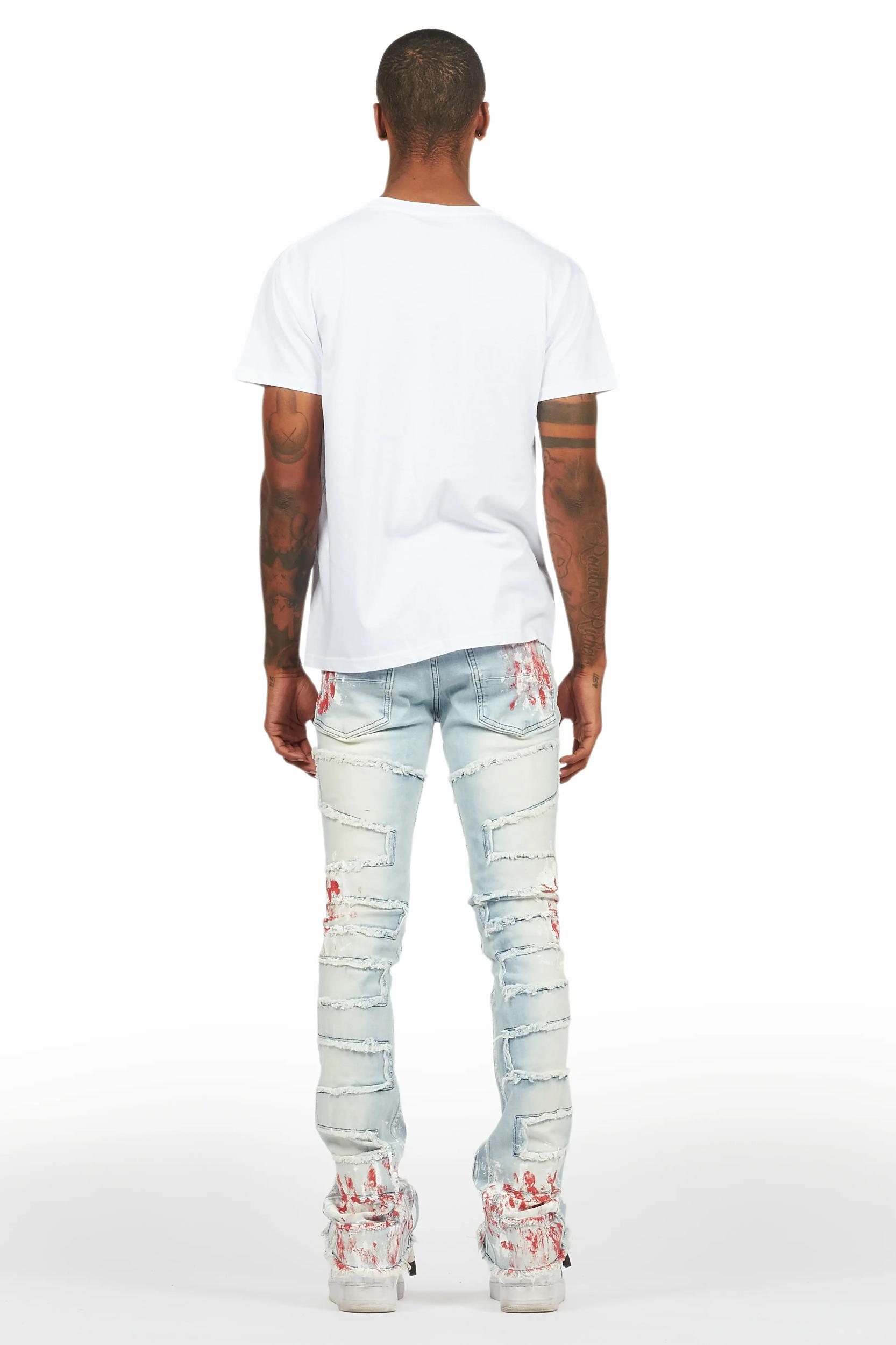 Saxon White/Red T-Shirt/Stacked Flare Jean Set Male Product Image