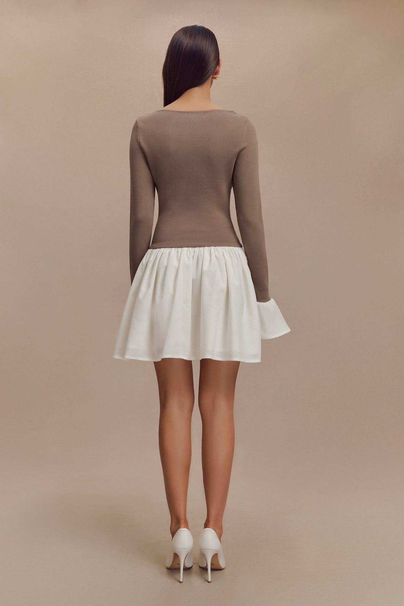 Sansa Knit And Linen Mini Dress - Smoke & Ivory Product Image