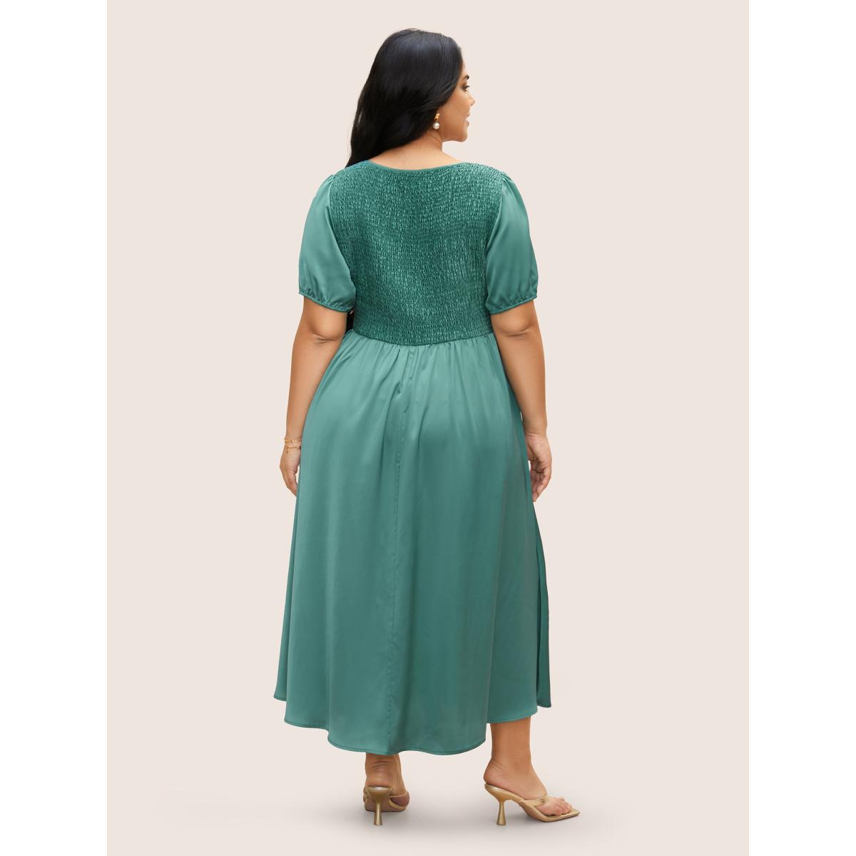 Plus Size Heart Neckline Shirred Gathered Maxi Dress Palemauve Women Elegant Gathered Heart neckline Short sleeve Curvy BloomChic 14-16/1X Product Image