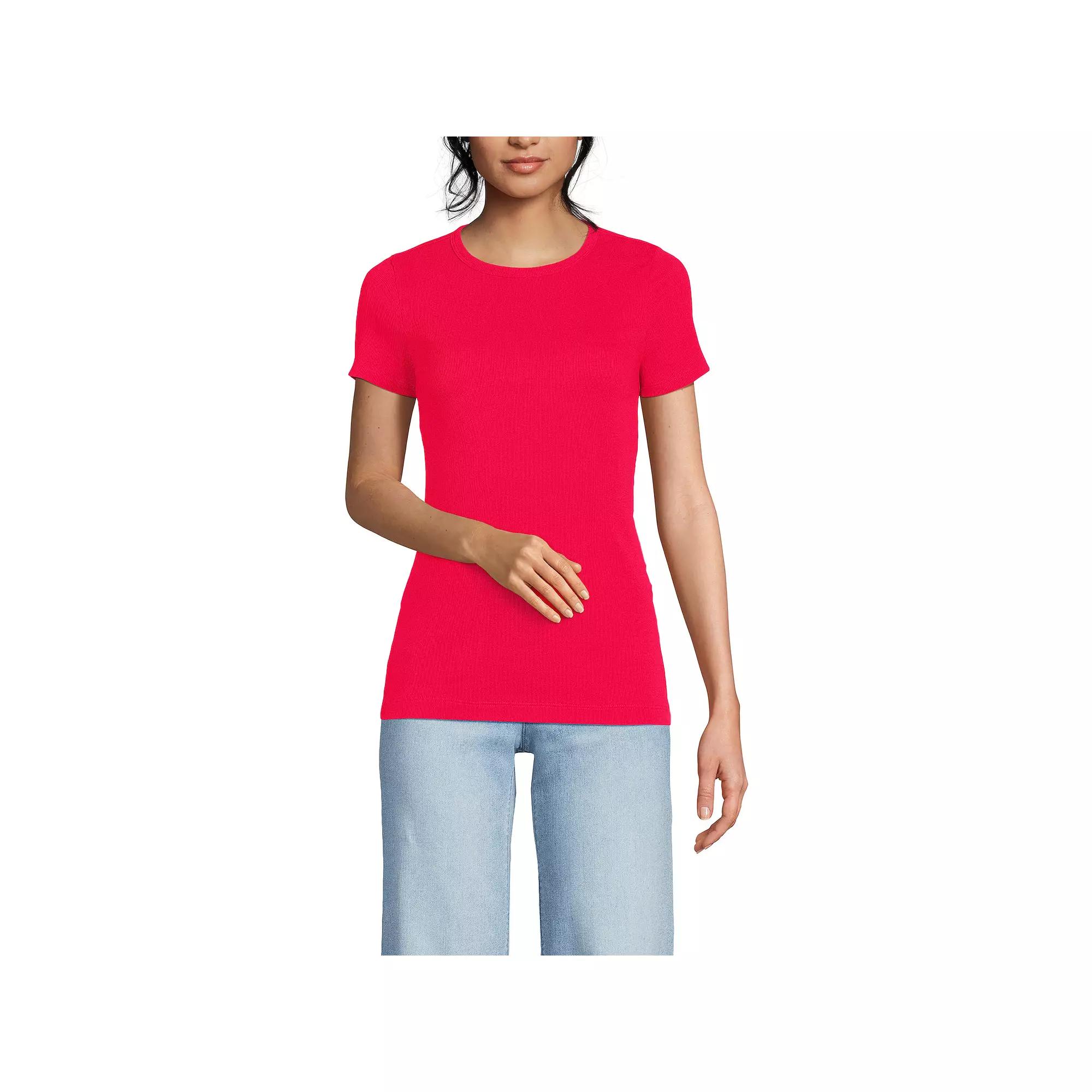 Petite Lands' End Short Sleeve Micro Rib Crewneck T-Shirt, Women's,  Product Image