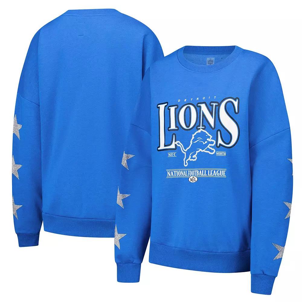 Women's Gameday Couture Blue Detroit Lions Rhinestone Star Sleeve Settle the Score Tri-Blend Pullover Sweatshirt, Size: Large Product Image