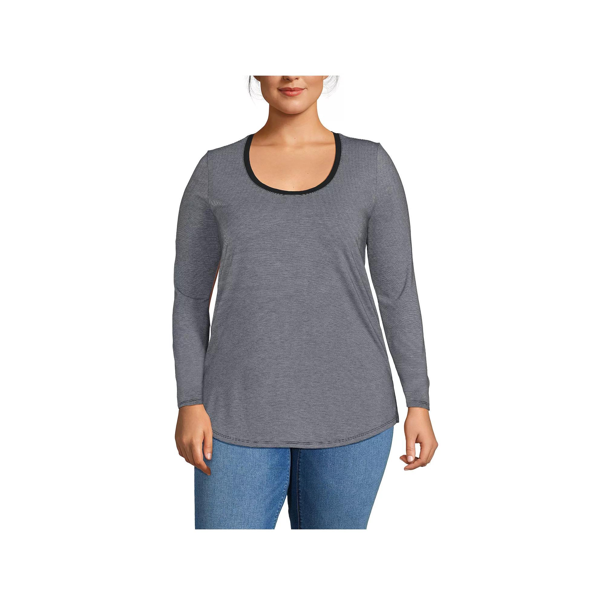 Plus Size Lands' End Long Sleeve Power Performance Tunic Tee, Women's, Size: 3XL, Black Pinstripe Product Image