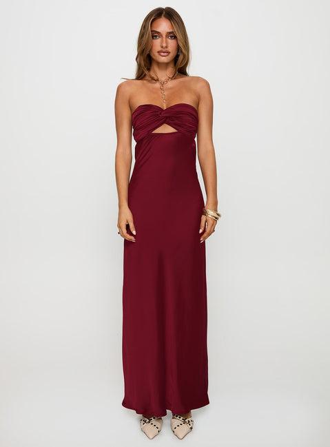 Faviola Strapless Maxi Dress Burgundy Product Image