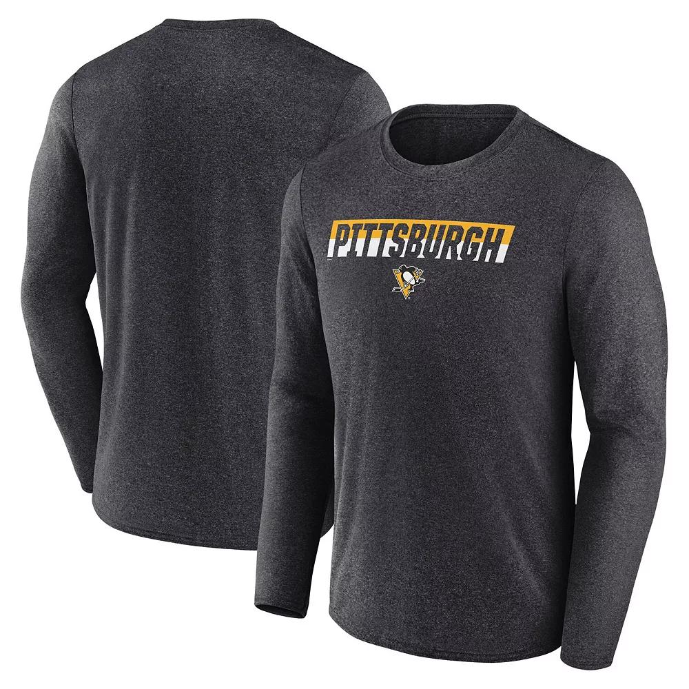 Men's Fanatics Heather Charcoal Pittsburgh Penguins Transition Long Sleeve T-Shirt,  Product Image