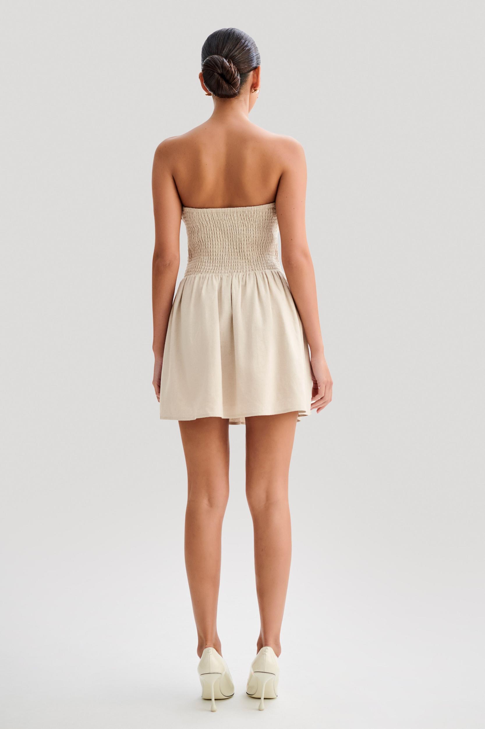 Holland Linen Shirring Mini Dress - Natural Product Image