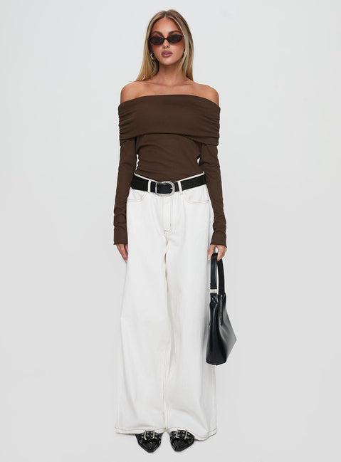 Spoilt Off The Shoulder Bodysuit Brown Product Image