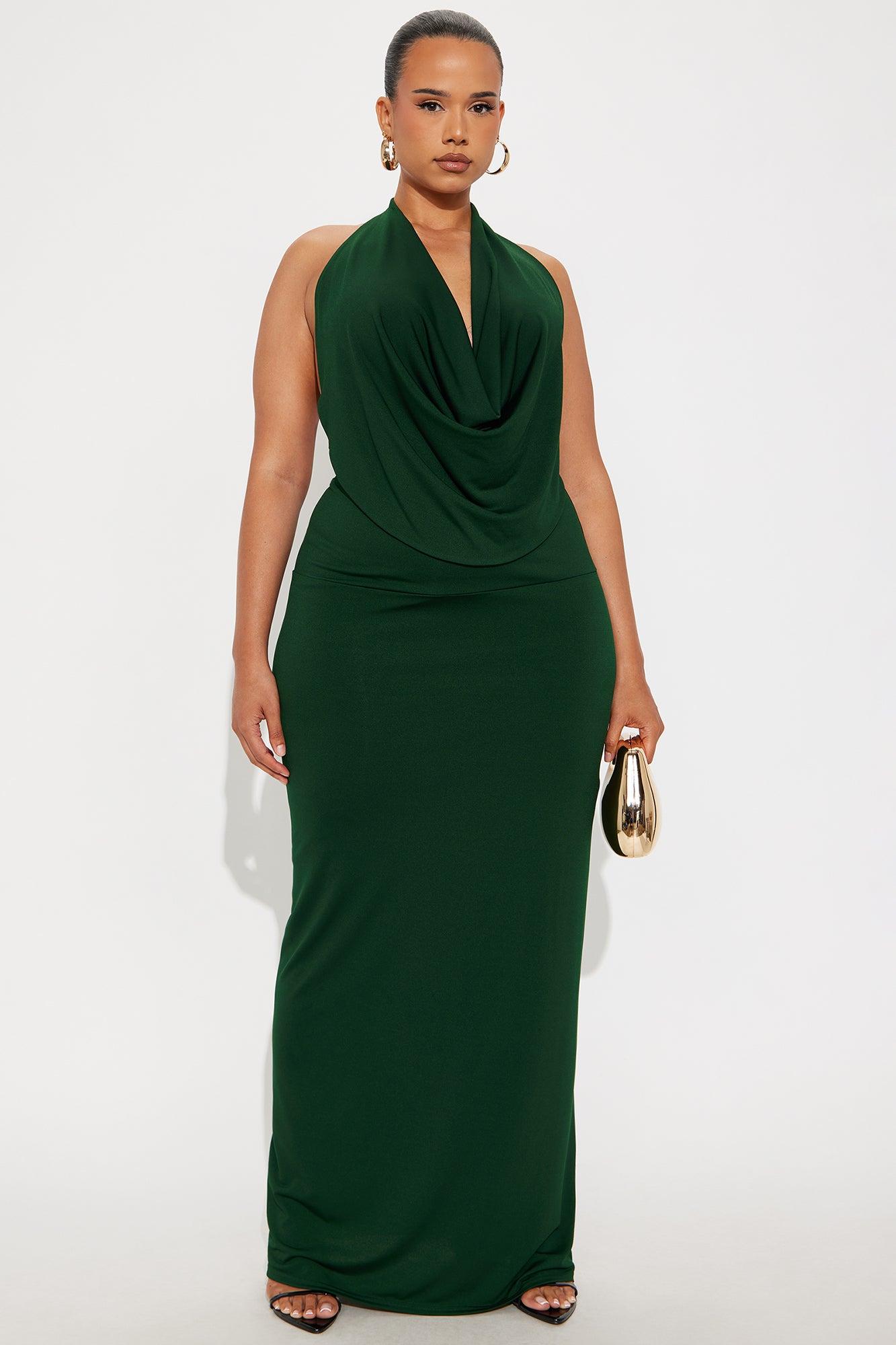 Maya Double Lined Backless Halter Maxi Skirt Set - Hunter Female Product Image