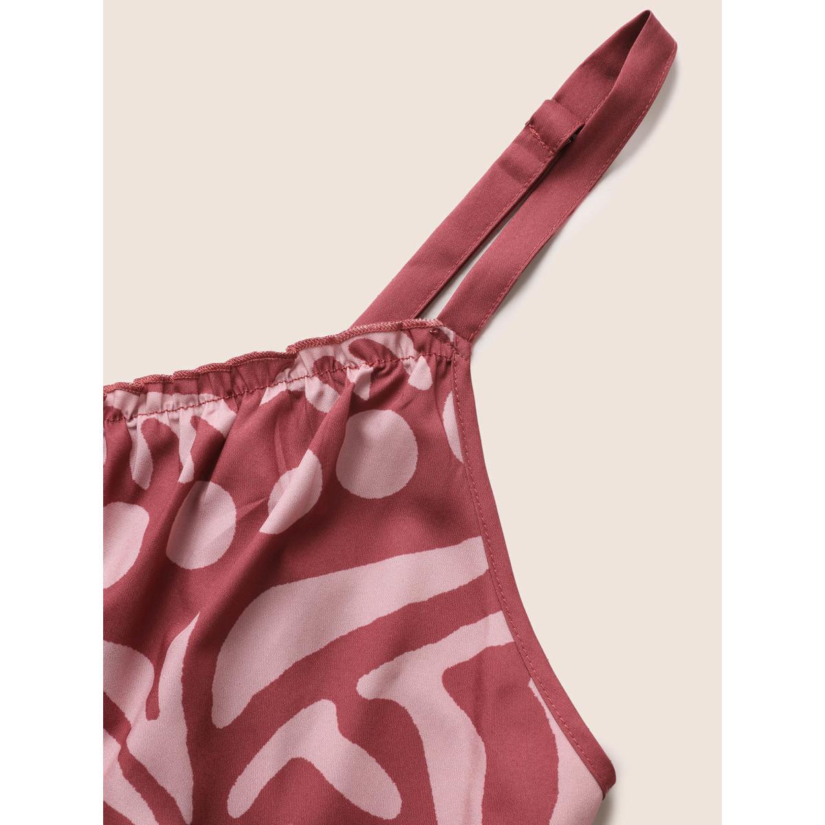 Plus Size Silhouette Floral Print Frill Trim Cami Dress DustyPink Women Resort Gathered V-neck Sleeveless Curvy BloomChic 22-24/3X Product Image