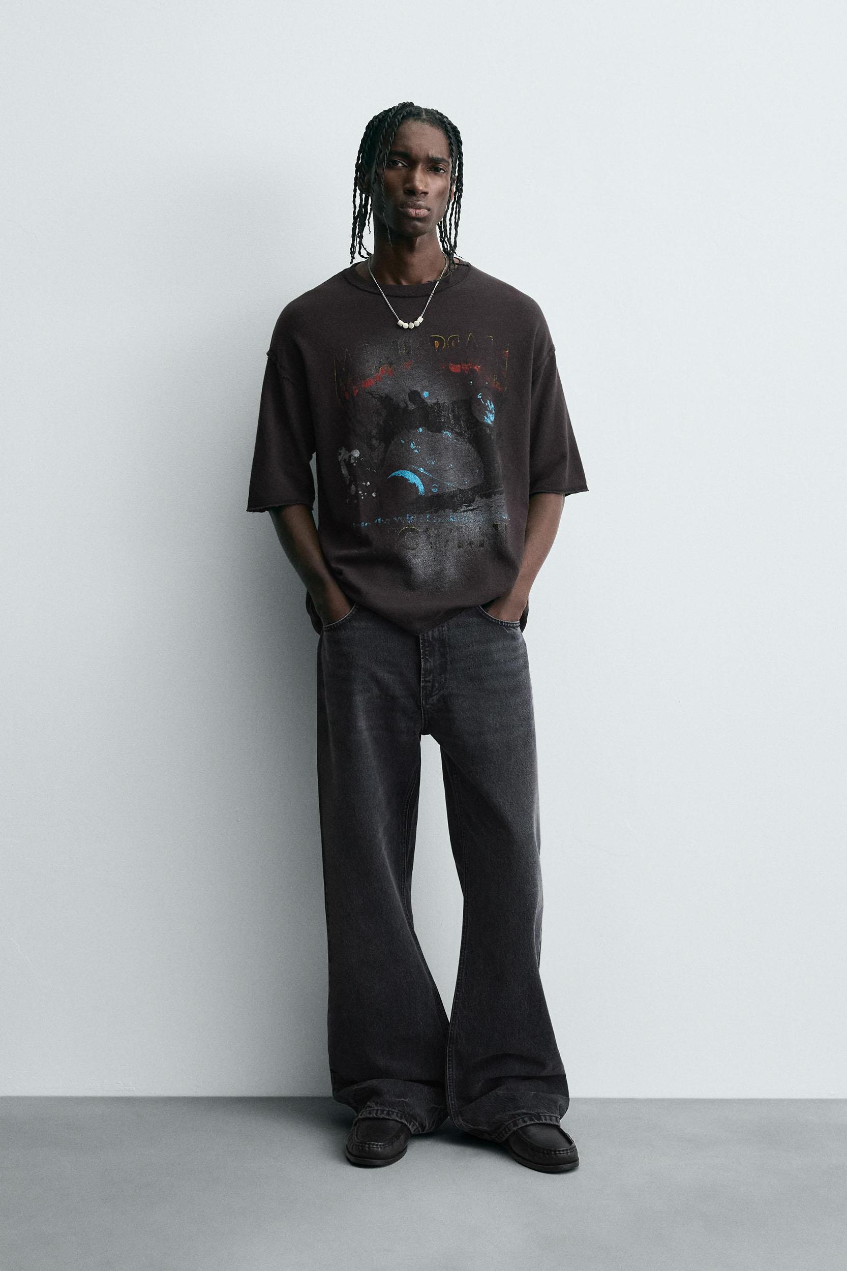 WASHED PRINTED KNIT T-SHIRT Product Image