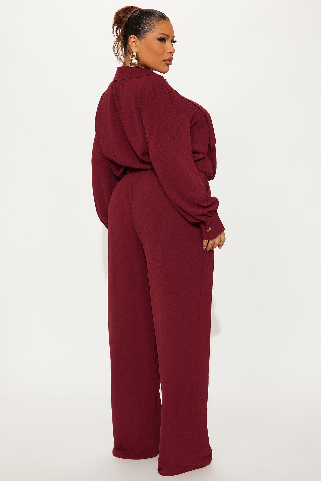 Sleek Statement Long Sleeve Pant Set - Wine Female Product Image
