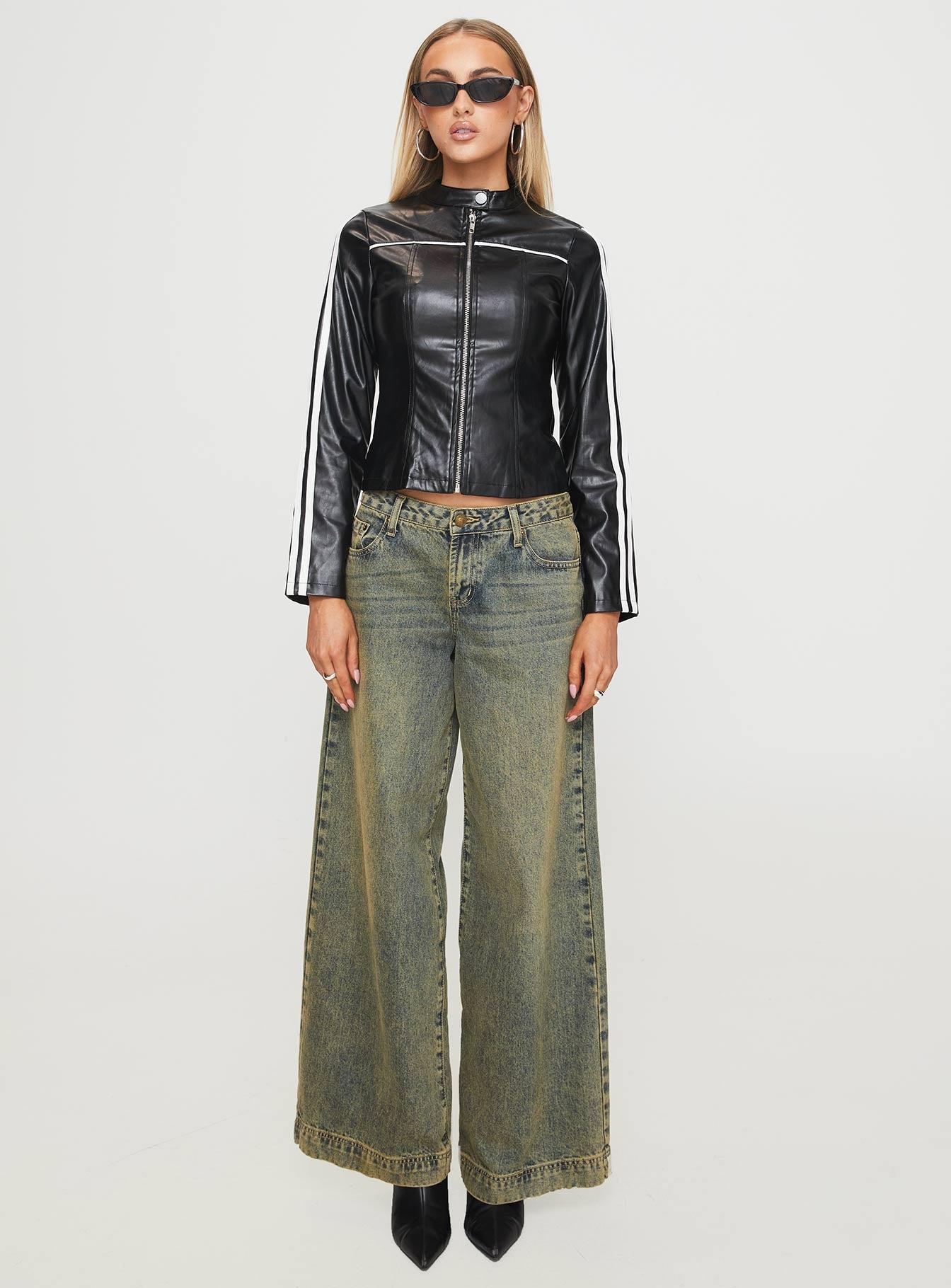 Lowgan Faux Leather Jacket Black Product Image