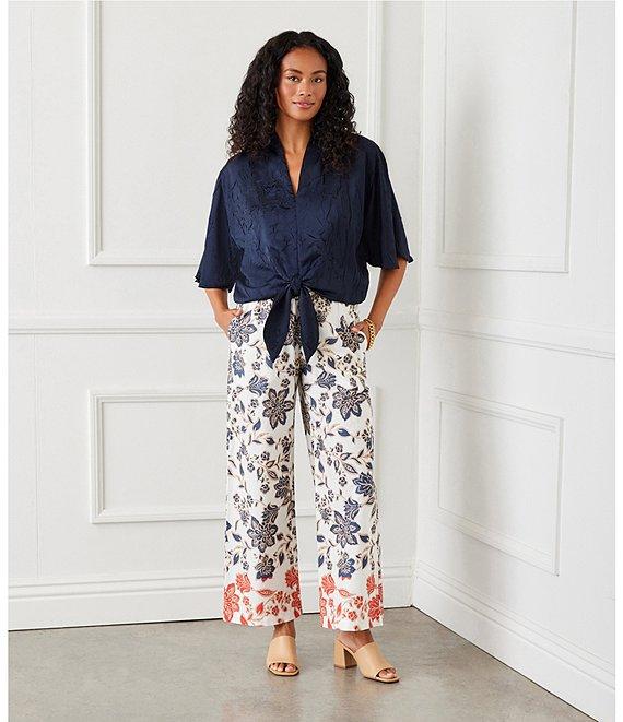 Karen Kane Poplin Batik Print High Rise Wide Leg Cropped Pants Product Image