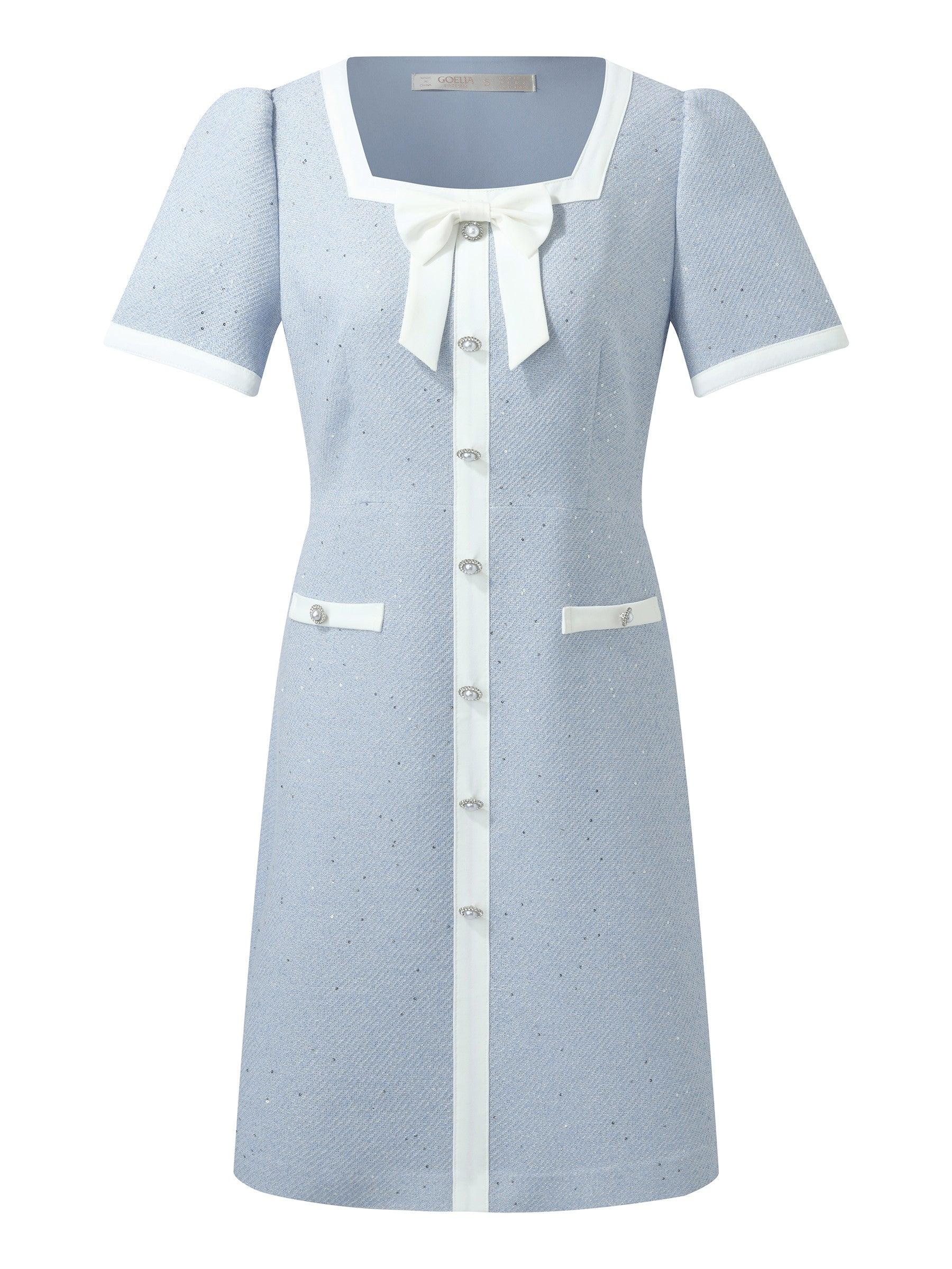 Acetate Blend Sequins Tweed Contrast Trim Women Mini Dress Product Image