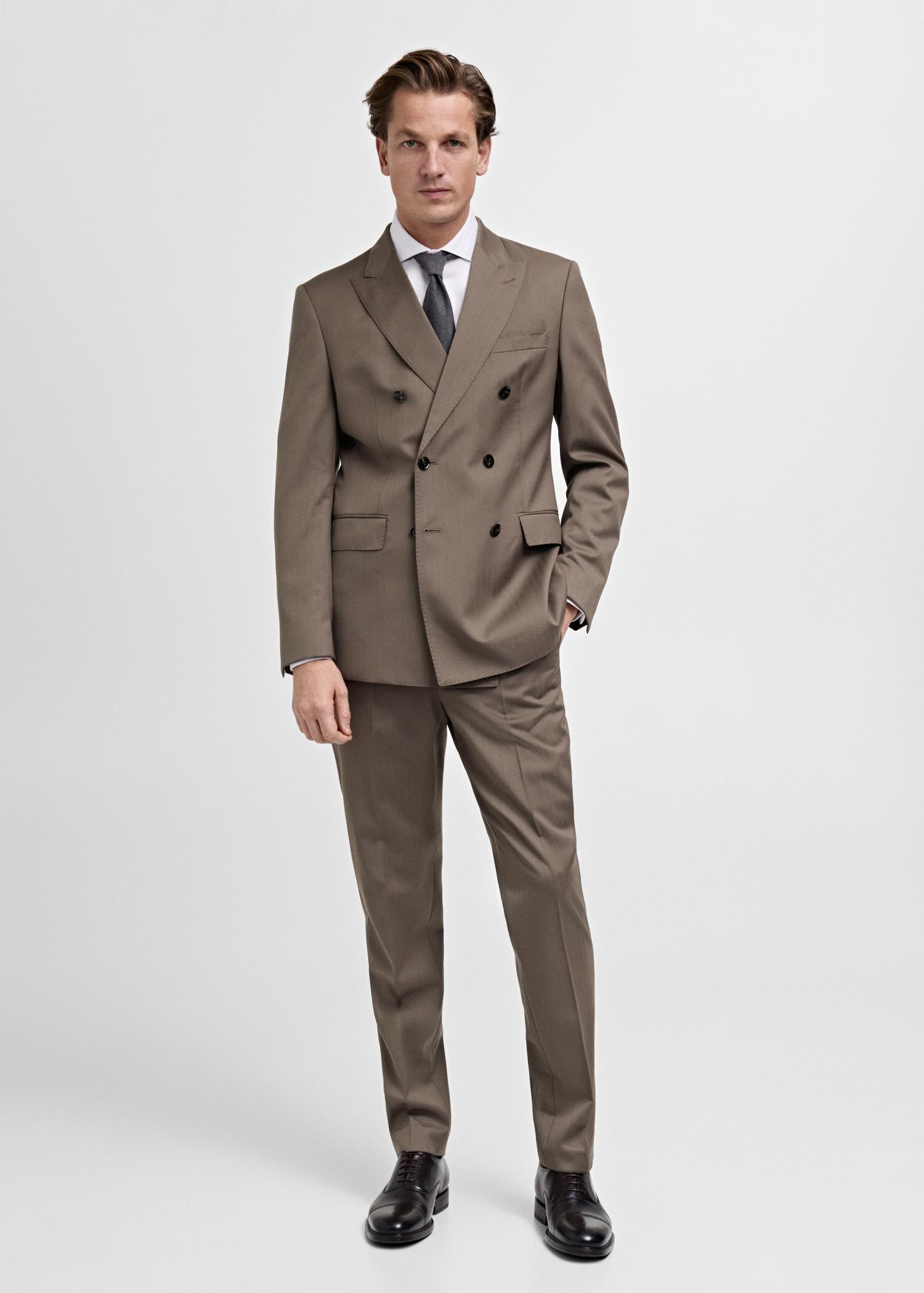 100% wool double-breasted herringbone suit blazer - Men | MANGO USA Product Image