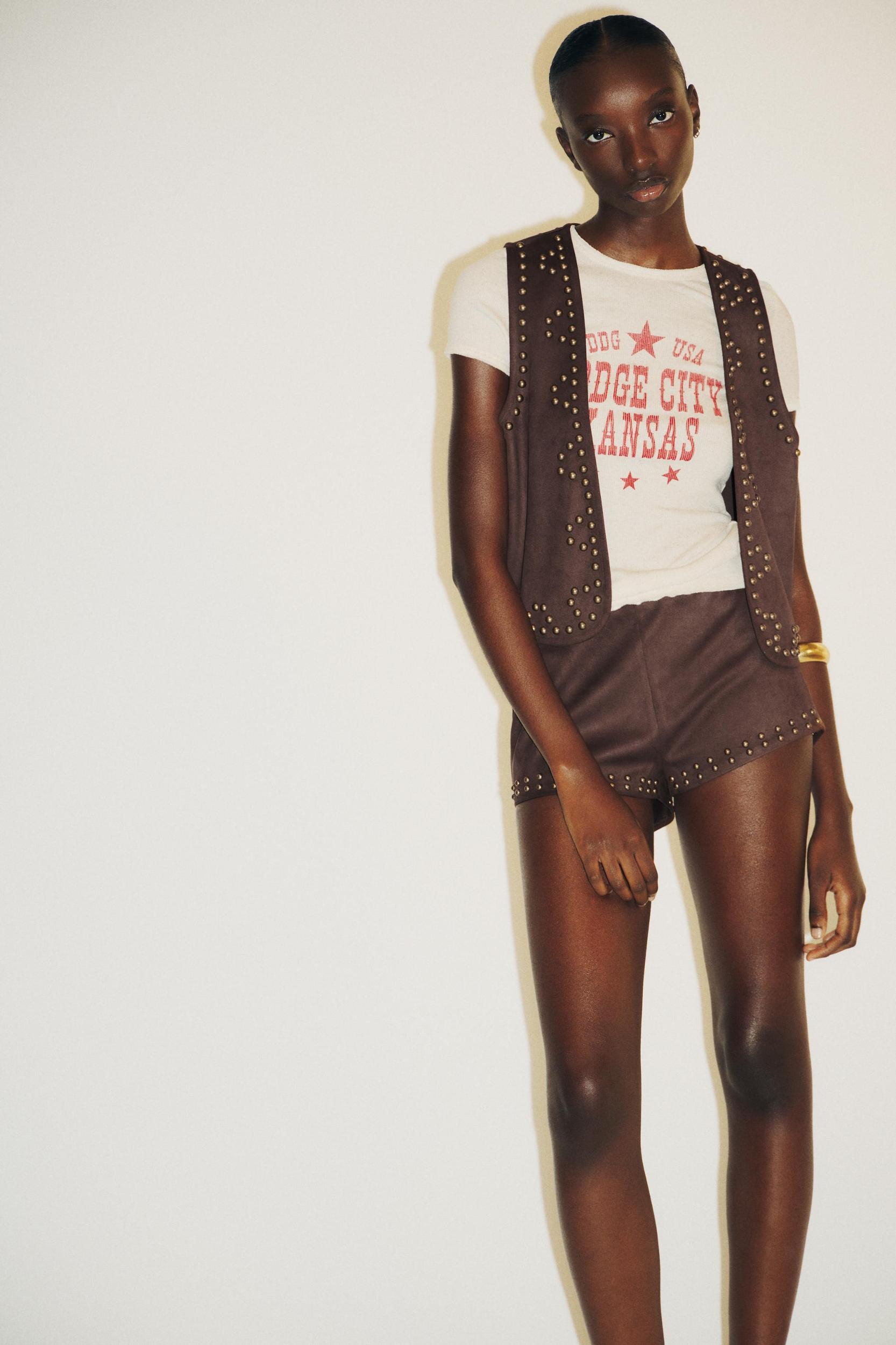 FAUX SUEDE STUDDED SHORTS Product Image