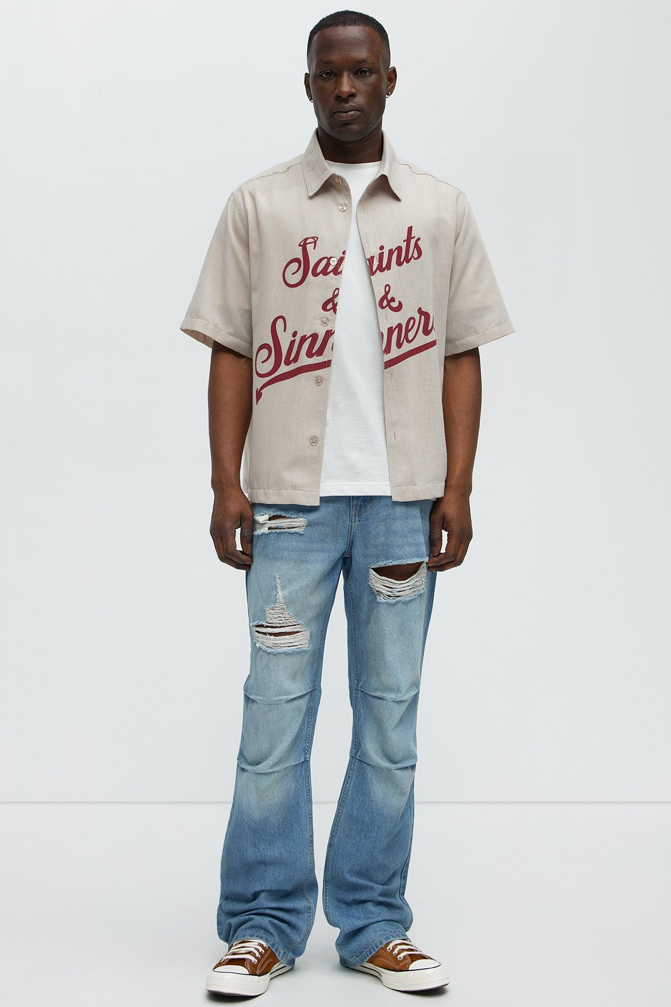 Out And About Ripped Stacked Slim Flare Jeans - Light Wash Male Product Image